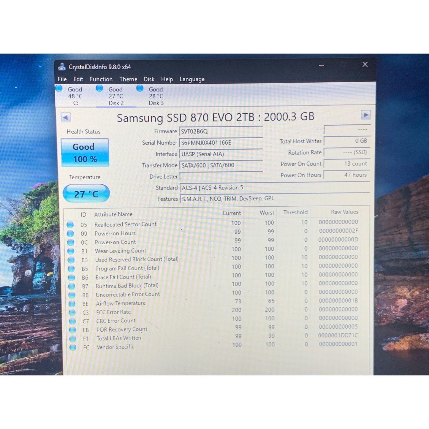 Samsung 870 EVO 2TB 2.5" SATA III Internal SSD MZ-77E2T0 99-100% Health