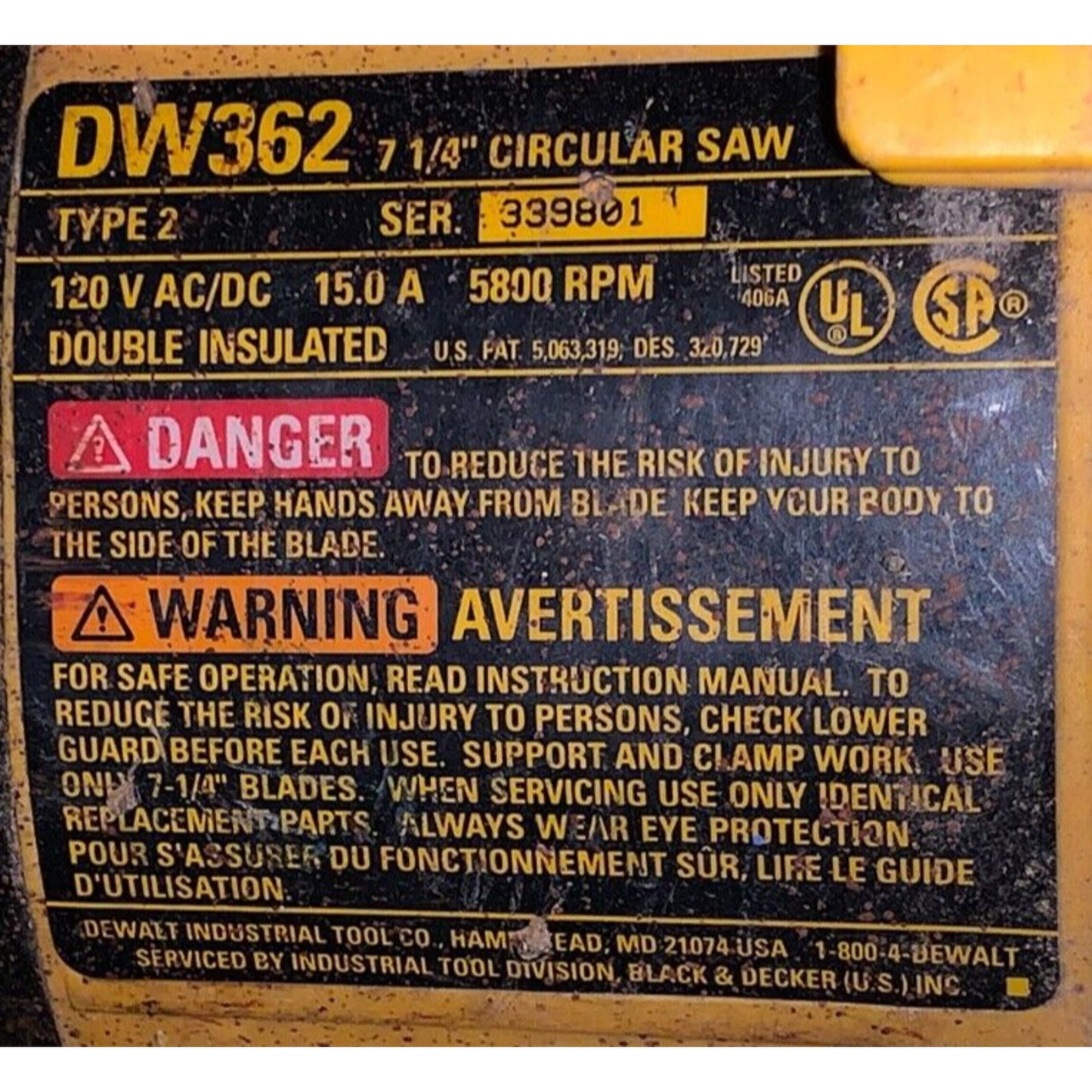 DeWalt Corded DW362 15 AMP 7 1/4" Circular Saw, Electric Brake, 120V