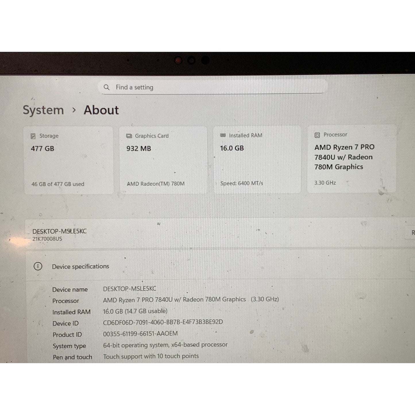 Lenovo ThinkPad T16 Gen 2 Ryzen 7 PRO 7840U 16GB 512GB SSD Win11