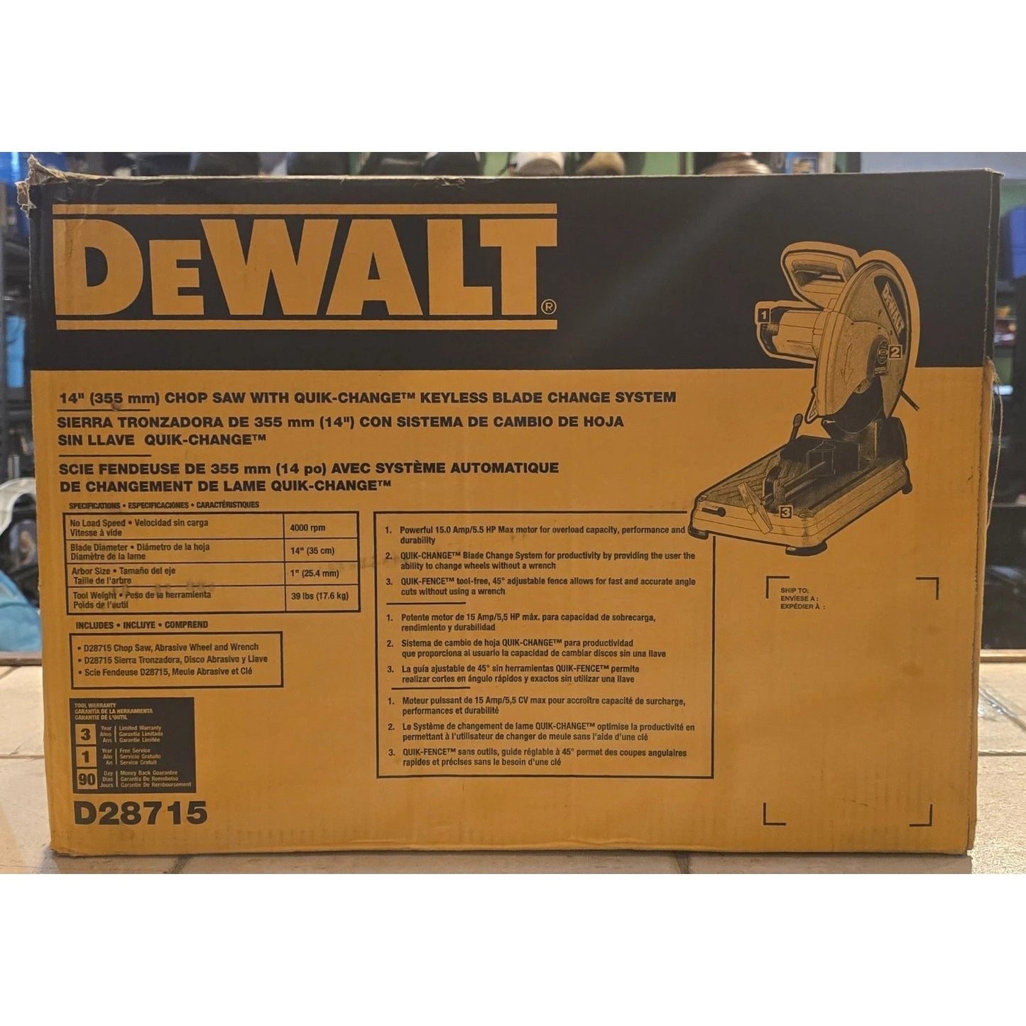 DeWALT D28715 14" Chop Saw with QUIK-CHANGE(TM) Keyless Blade