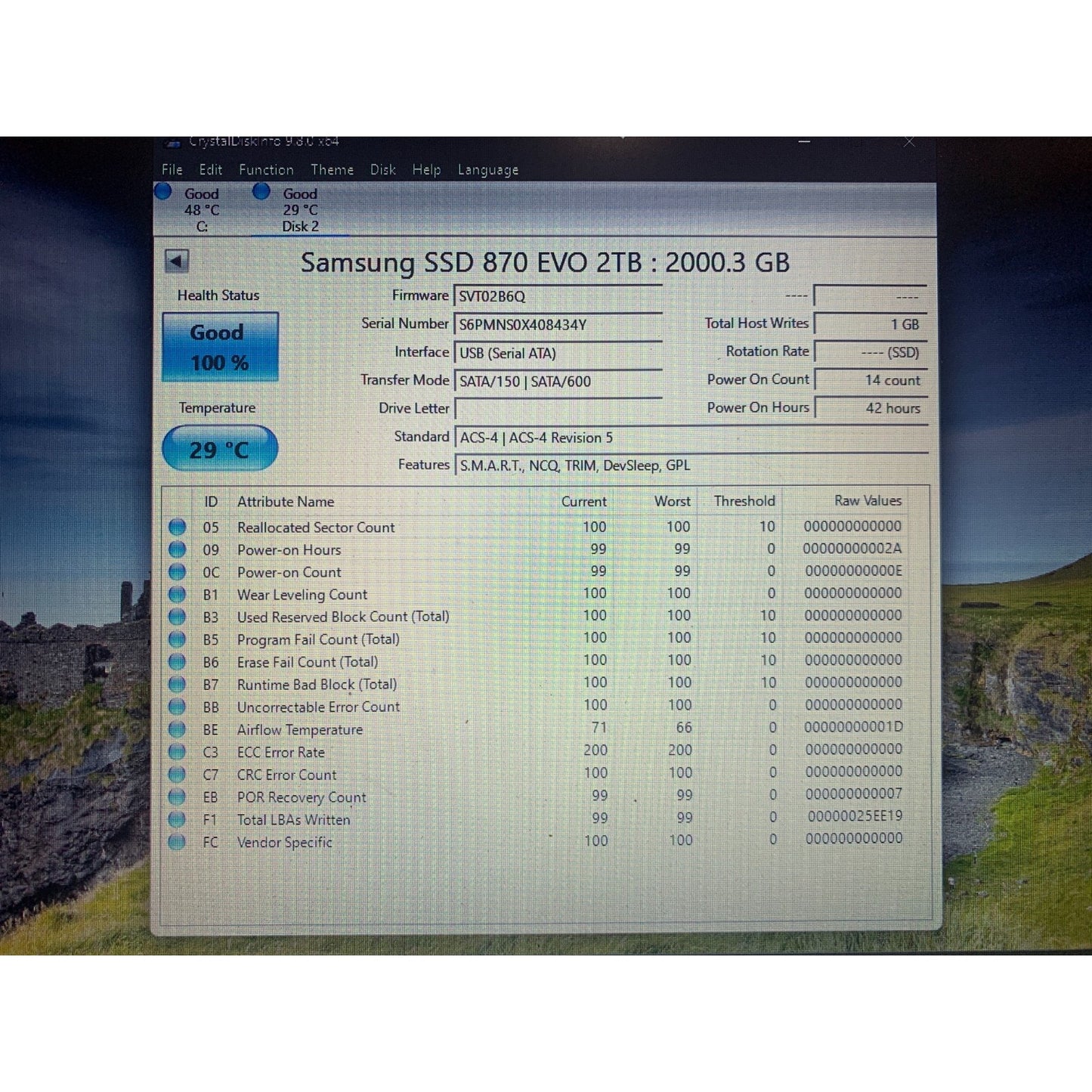 Samsung 870 EVO 2TB 2.5" SATA III Internal SSD MZ-77E2T0 99-100% Health