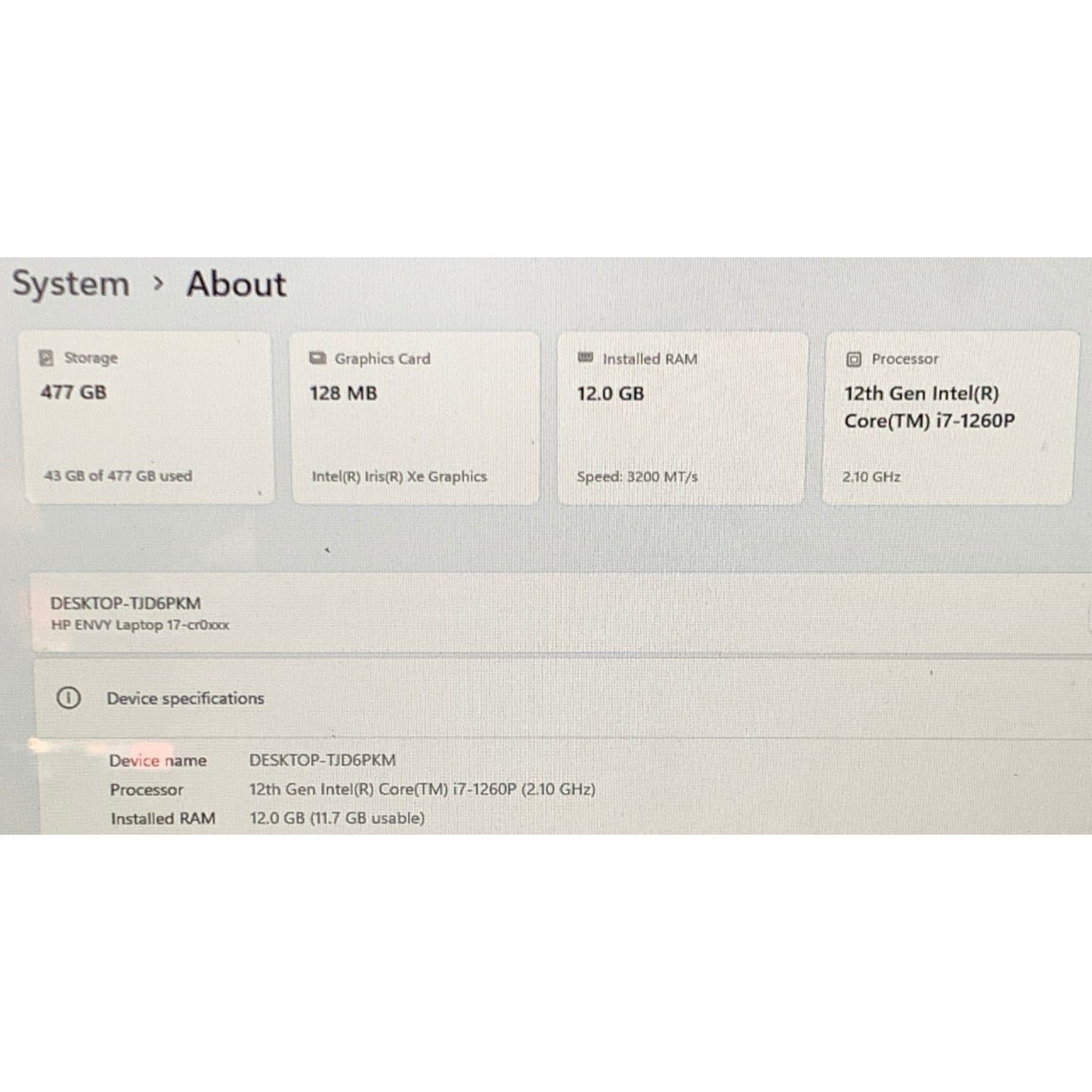 HP Envy 17-CR0013DX 17.3" i7-1260P 2.1GHz 12GB RAM 512GB SSD