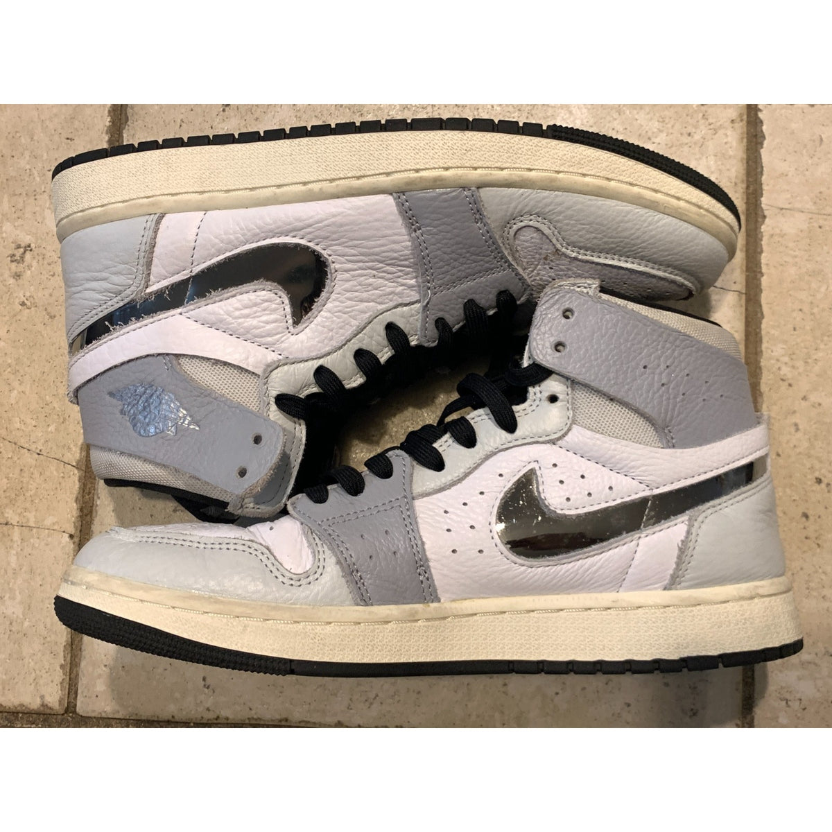 Air Jordan 1 Zoom CMFT 2 Metallic Silver Sneakers Size 10 FJ4652-100(NO SOLES)
