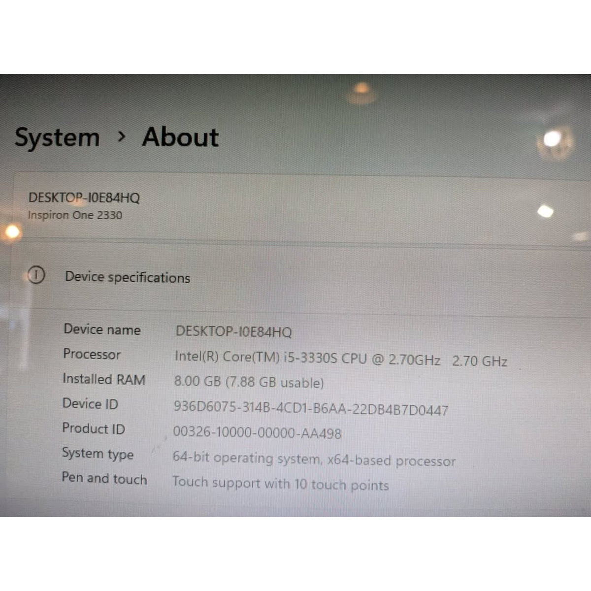 Dell Inspirion One 2330 All-In-One Desktop / 24" /I5-3330S /500HDD / 8Ram