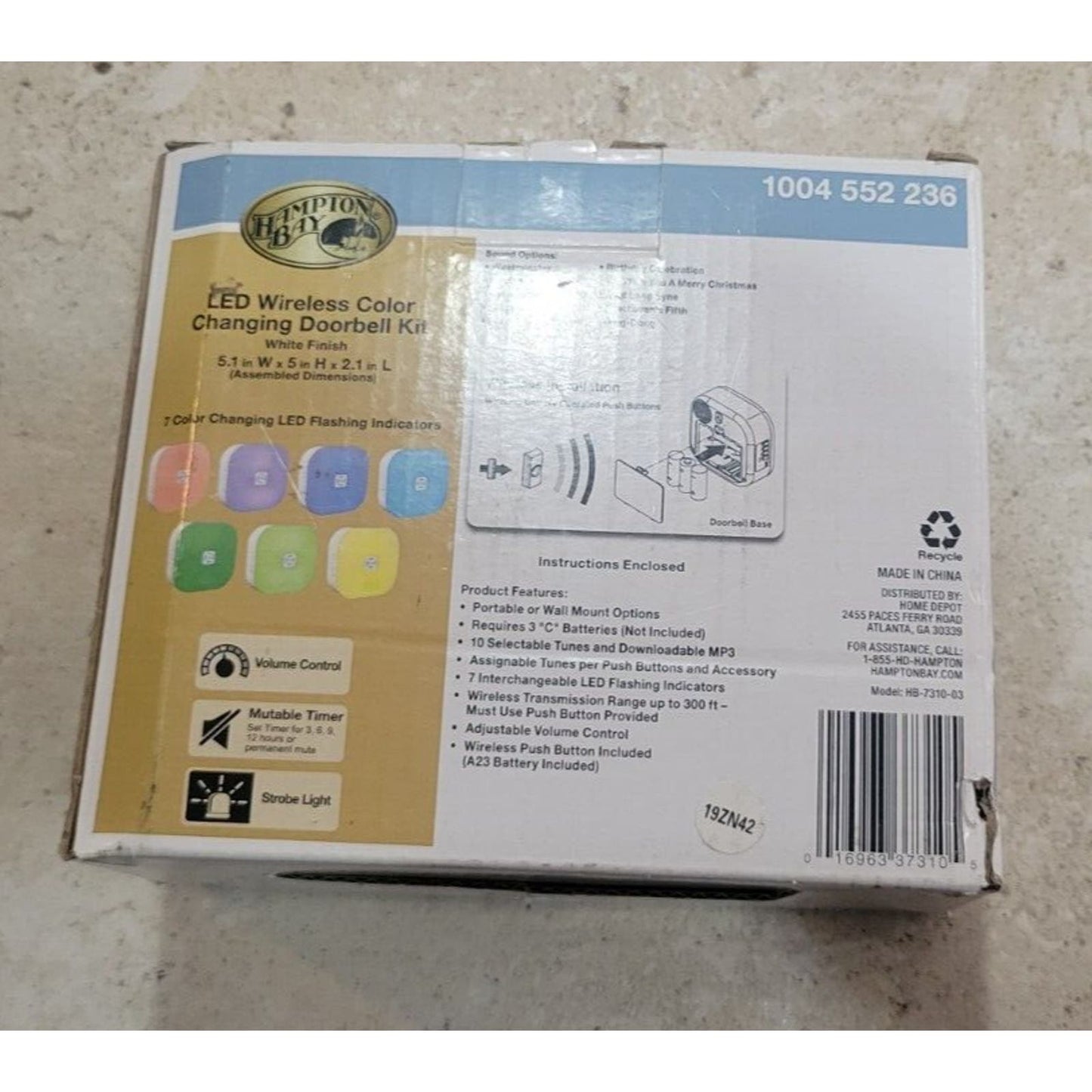 Hampton Bay LED Wireless Color Changing Doorbell Kit White Finish 1004