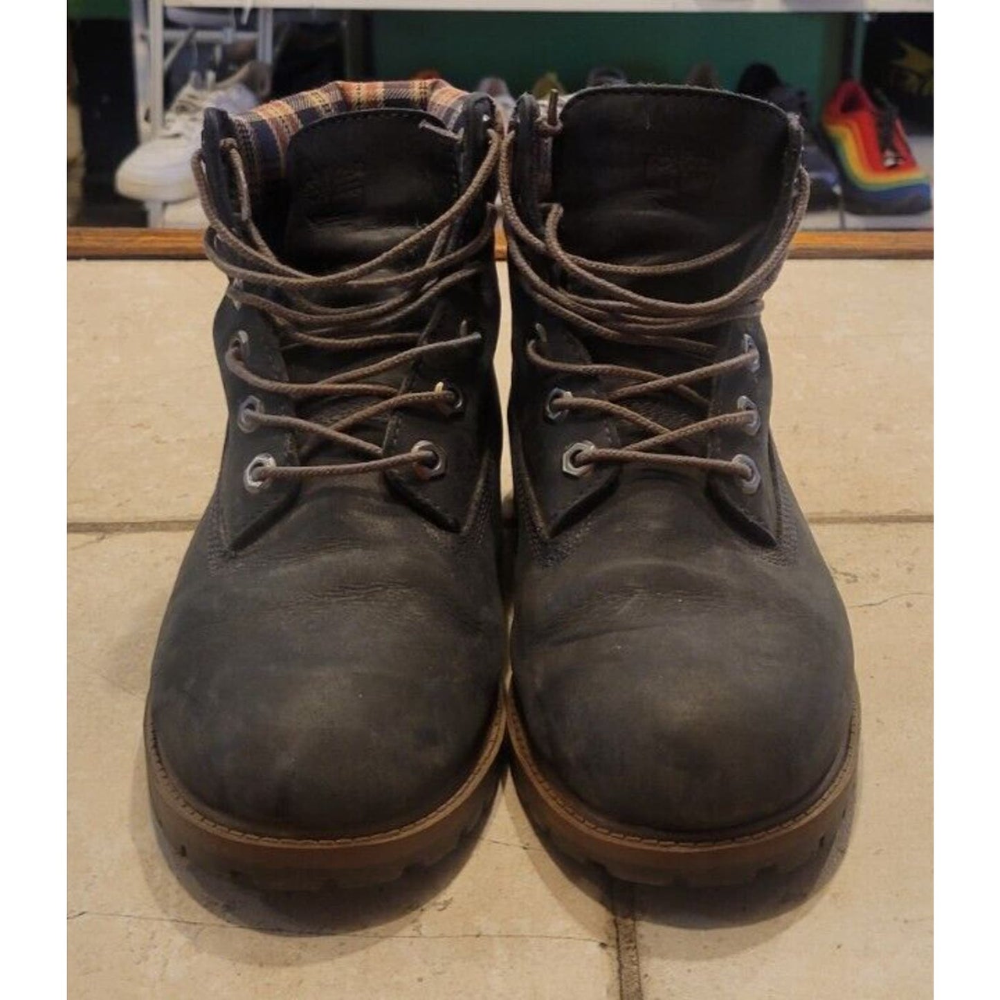 Timberland Men's Premium 6-In Waterproof Boot-Black Plaid Leather Nubuck 6M