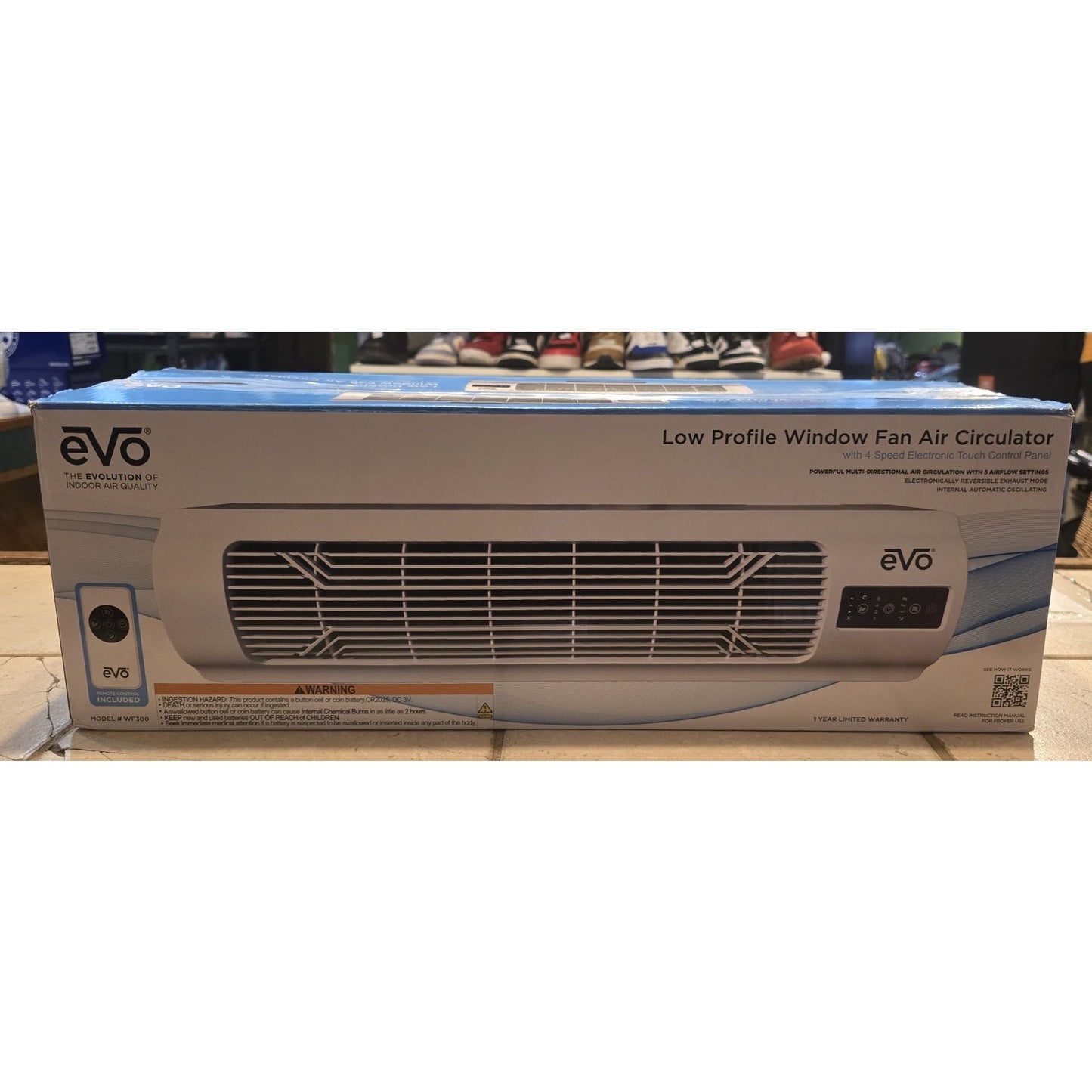 EVO Low Profile Oscillating Window Fan Air Circulator 4-Speed Airflow, White