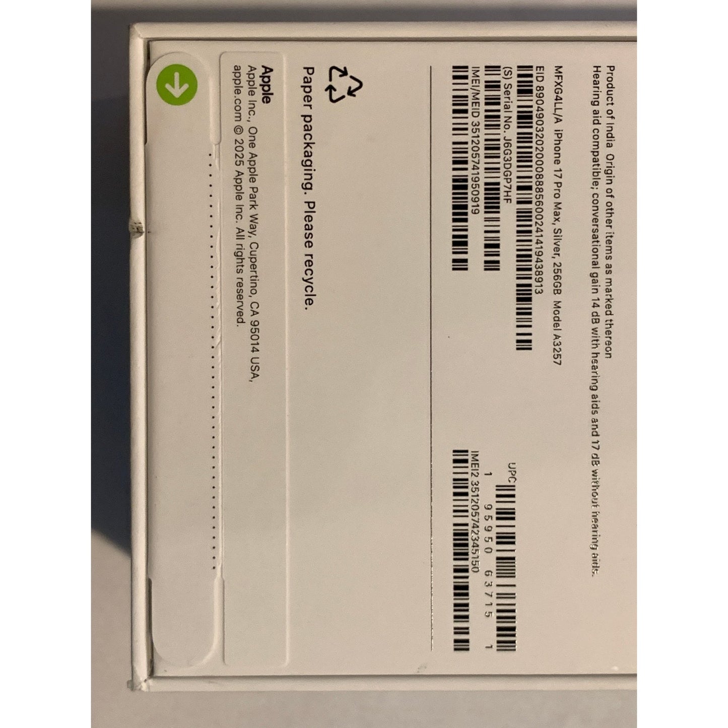 Brand New Apple iPhone 17 Pro Max - 256 GB - Silver - Unlocked - Model A3257