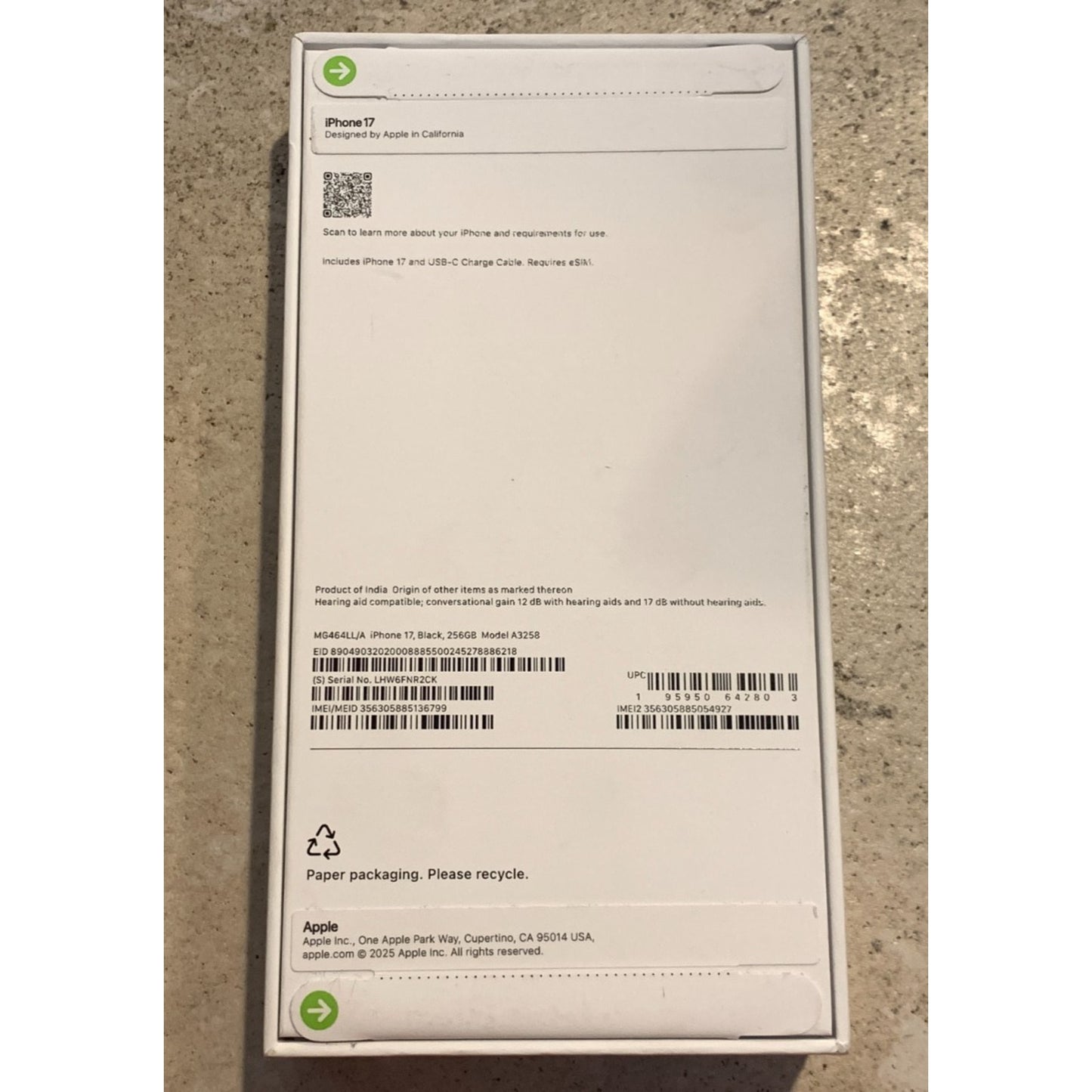 Apple iPhone 17 A3258 256GB Black Verizon