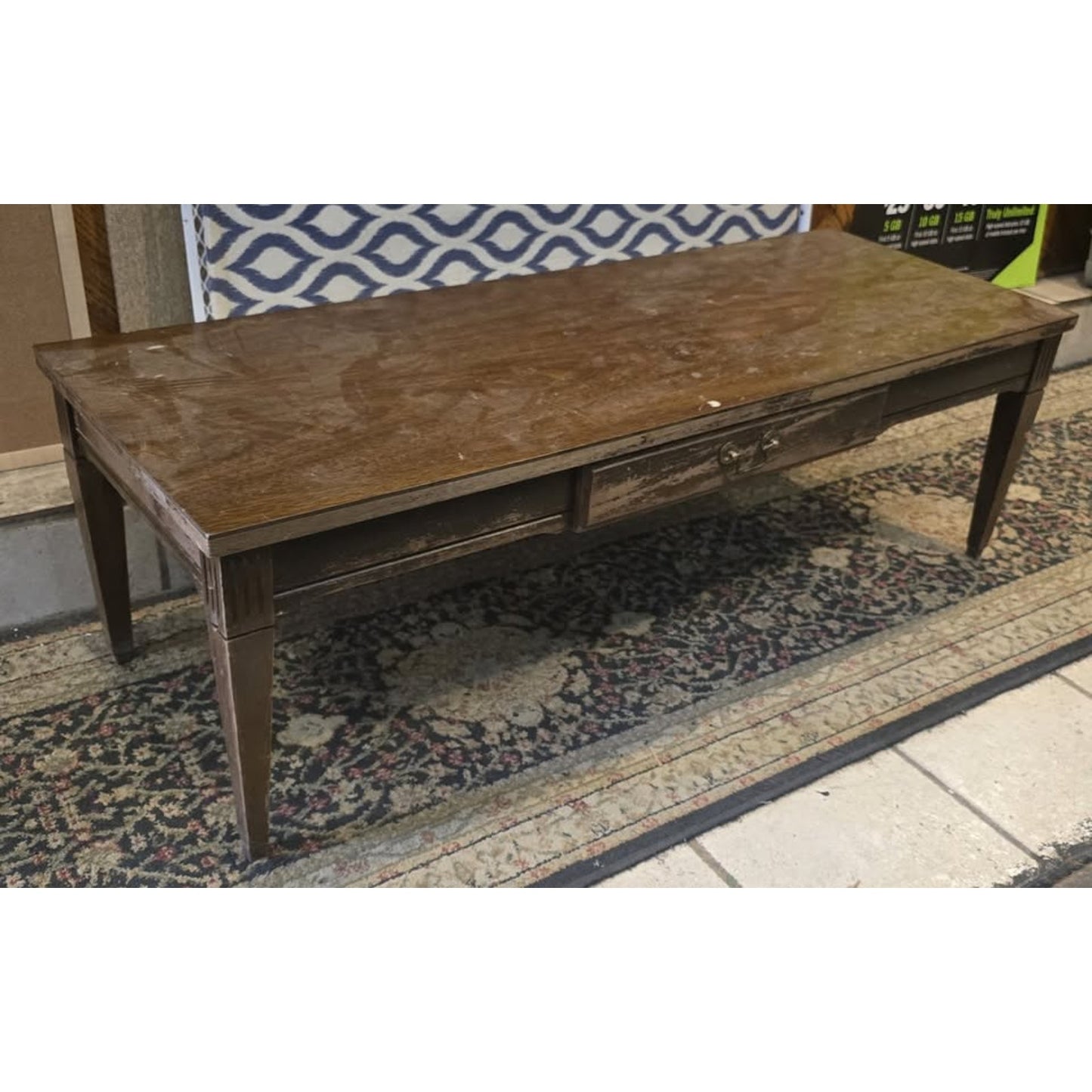 Wooden Table With Drawer 48L x 17W x 16H