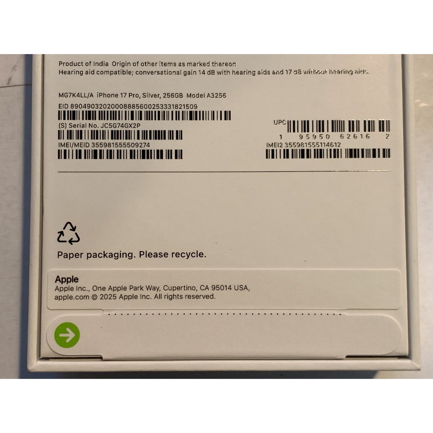 Apple iPhone 17 Pro 256 GB Silver Unlocked