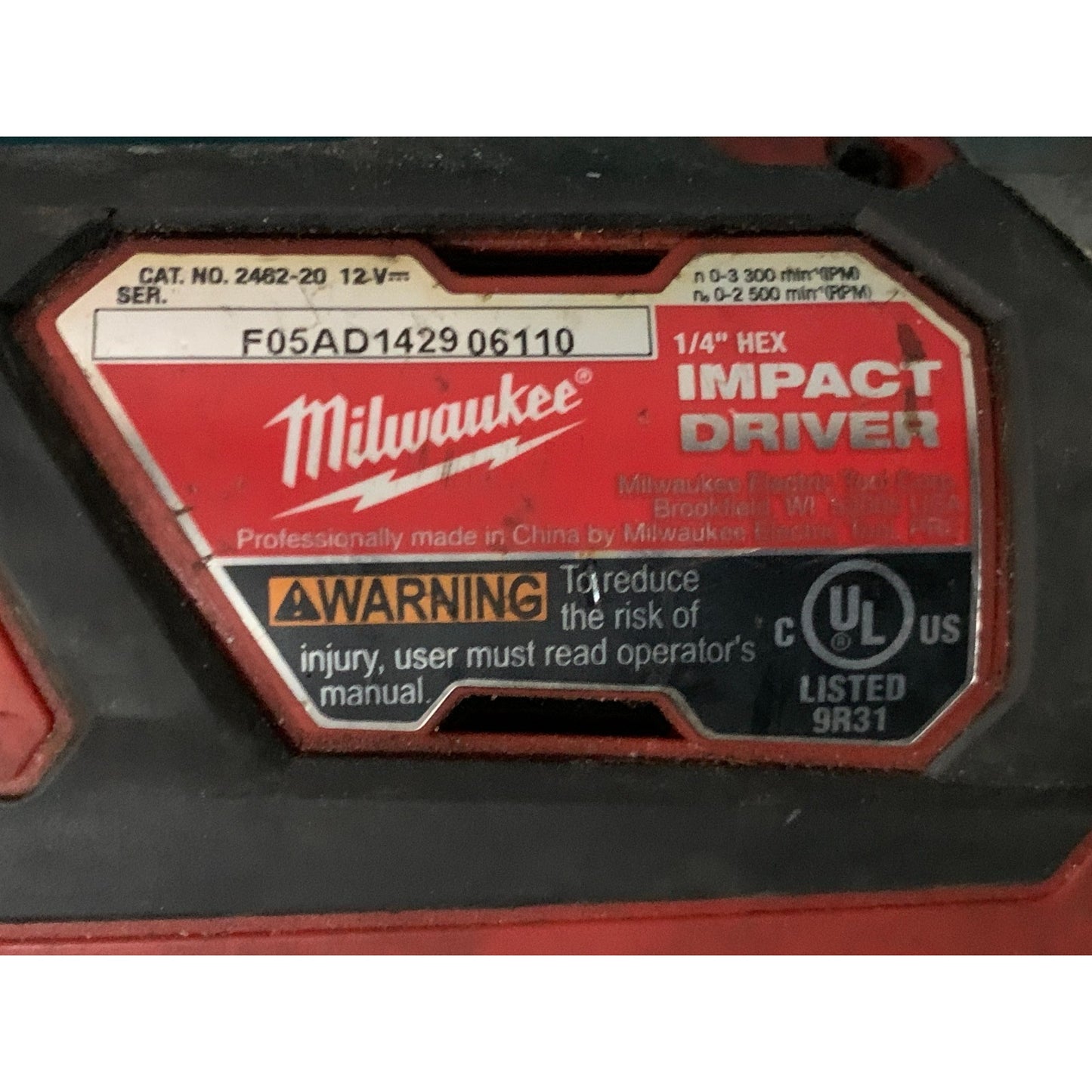 Milwaukee 2462-20 M12 Lithium-Ion 1/4" Cordless Hex Impact Driver, Tool Only
