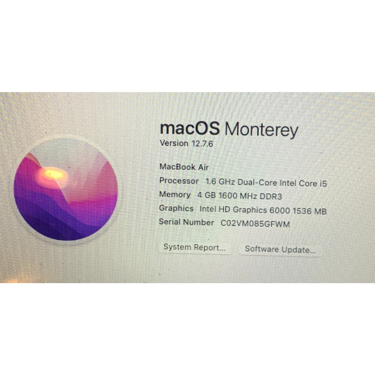 Apple MacBook Air A1465 2015 11" Intel Core i5 1.6GHz 4GB RAM 128GB SSD