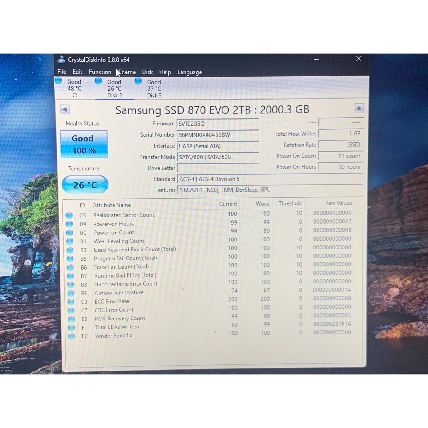 Samsung 870 EVO 2TB 2.5" SATA III Internal SSD MZ-77E2T0 99-100% Health