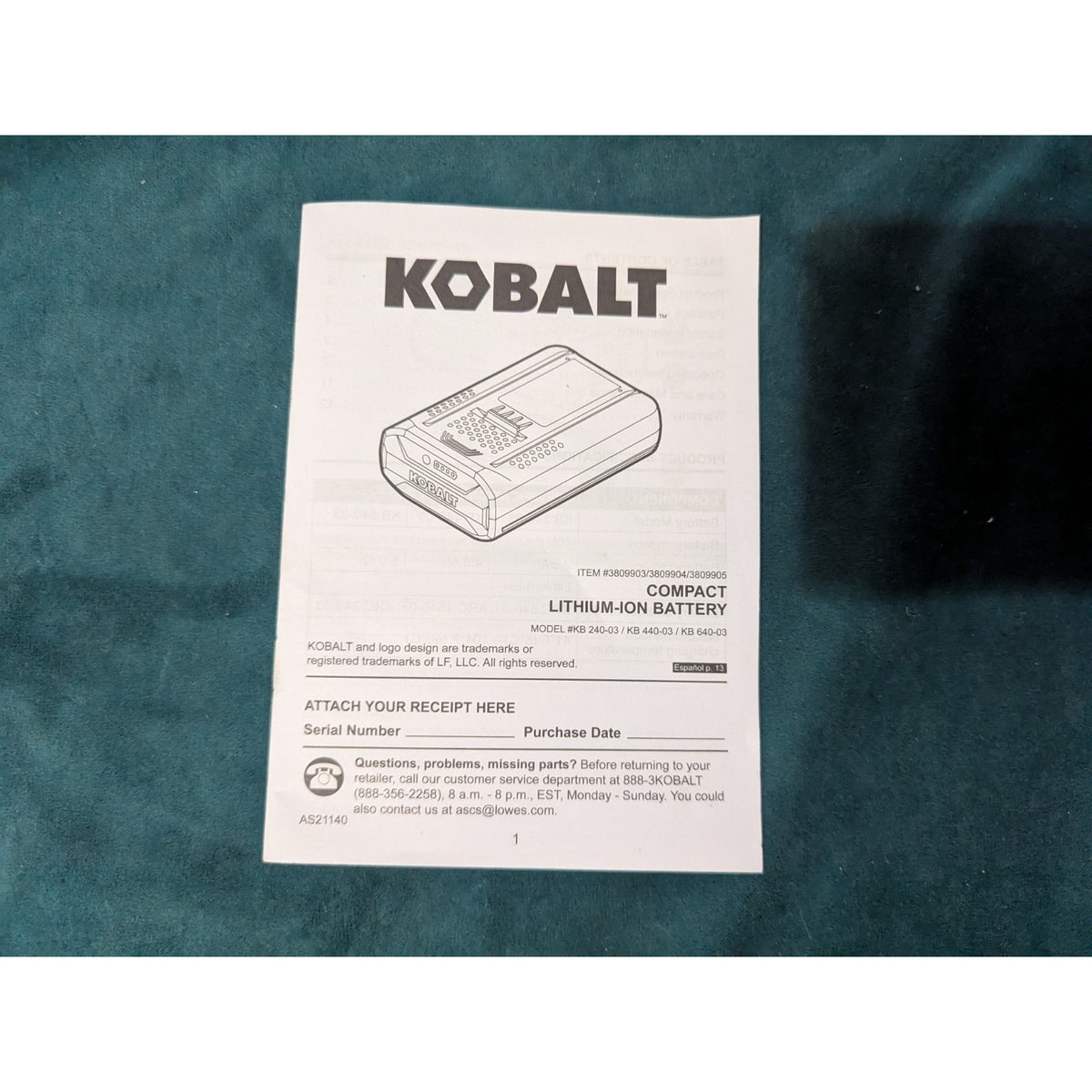 Kobalt 40V 4.0Ah Litium-Ion Battery 3809904