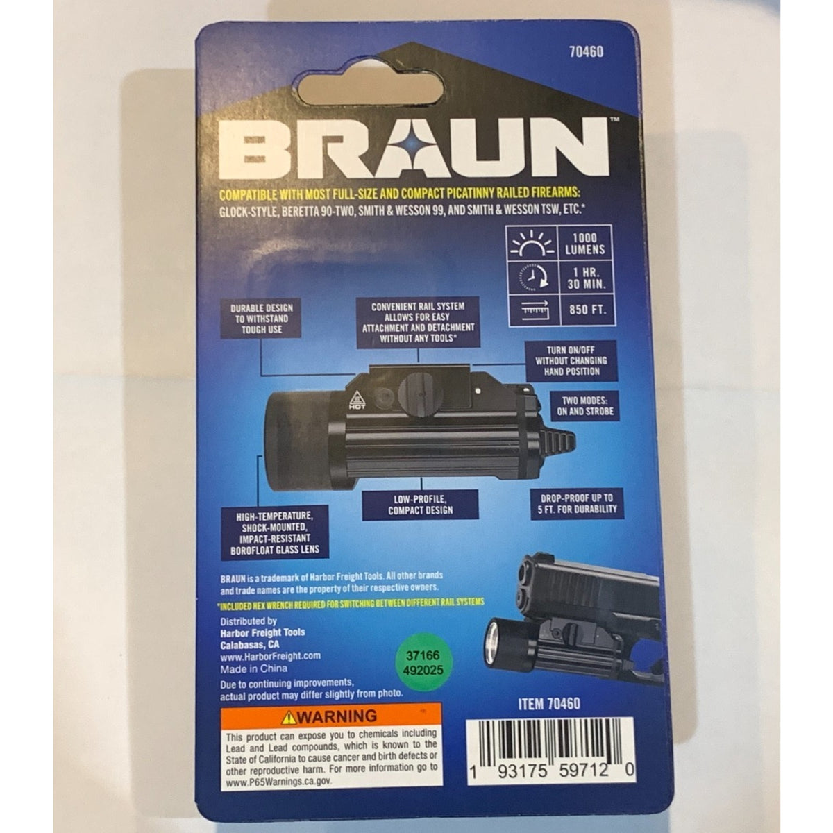 BRAUN Tactical Rail Mount LED Light 1000 Lumens (70460) BRAND NEW