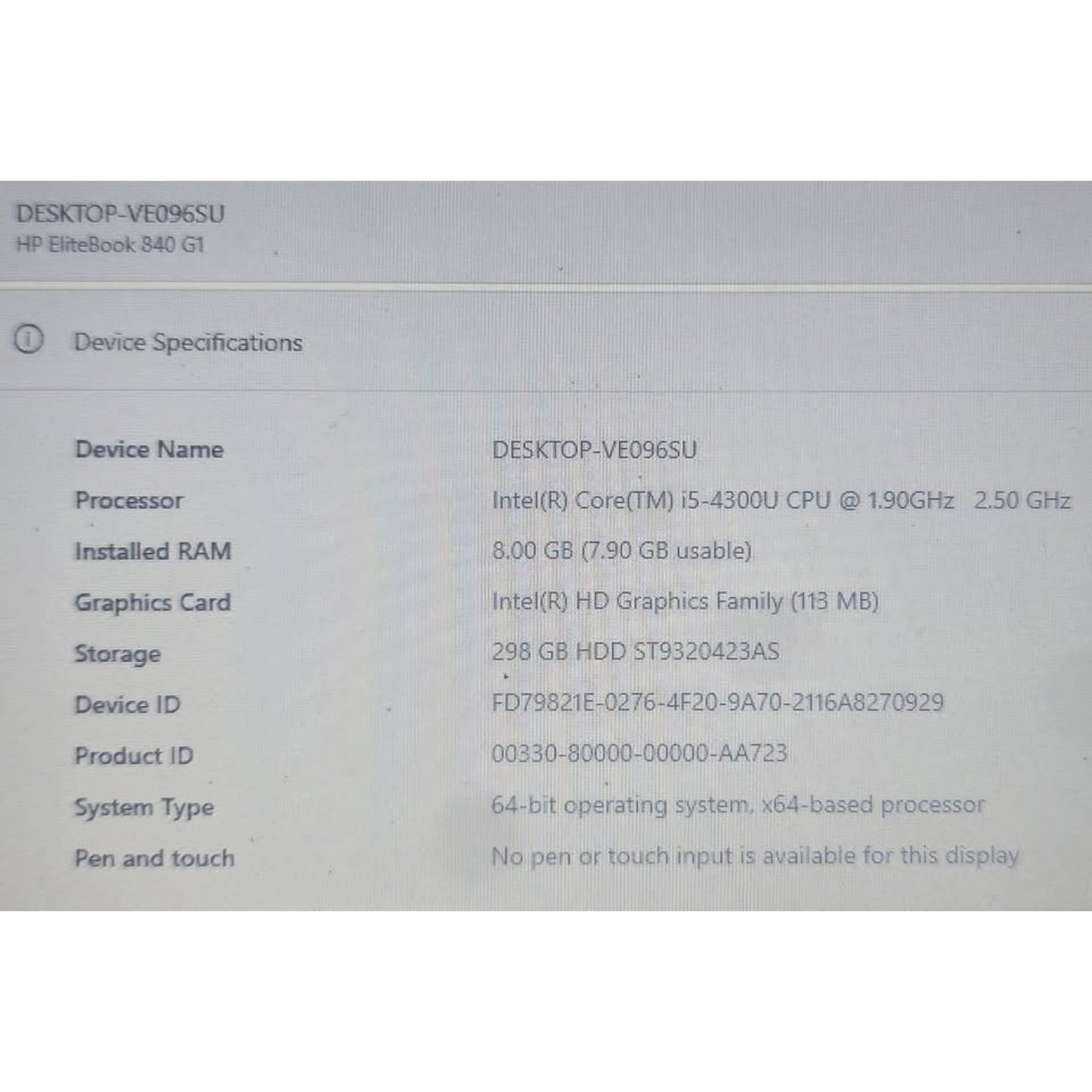 Dell EliteBook 840 / Intel I5-4300 1.9Ghz / 320HDD / 8GB Ram / Win 10 /