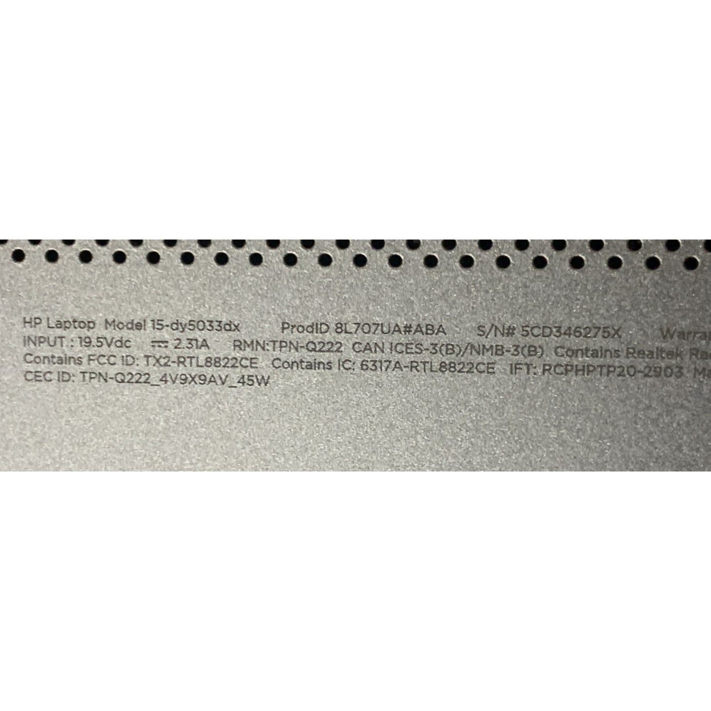 HP 15-DY5033DX Intel Core i3-1215U 1.2GHz 8GB RAM 256GB SSD 15.6" Touchscreen