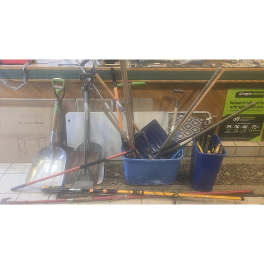 Large Assorted Lot of Hand Tools (Saws / Shovels / Shears / Scrapers / Mop / & More )