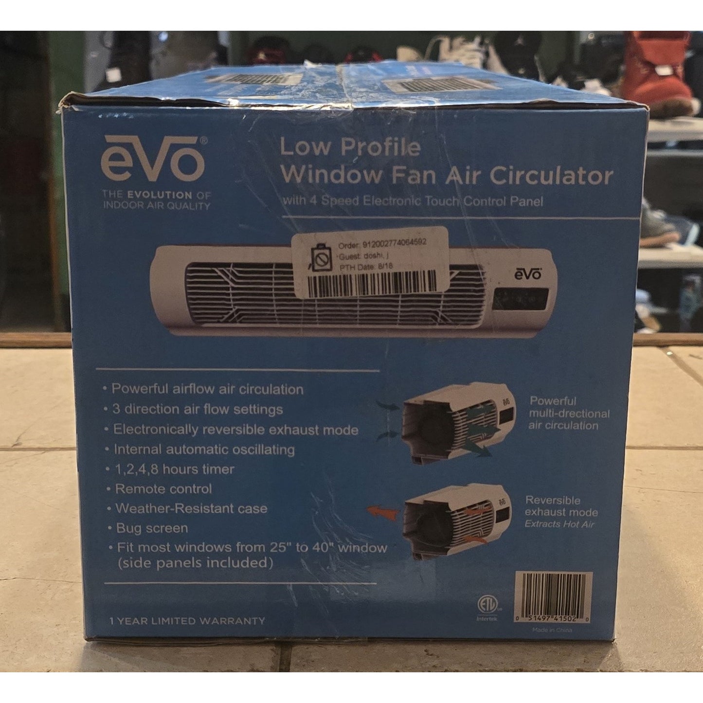 EVO Low Profile Oscillating Window Fan Air Circulator 4-Speed Airflow, White