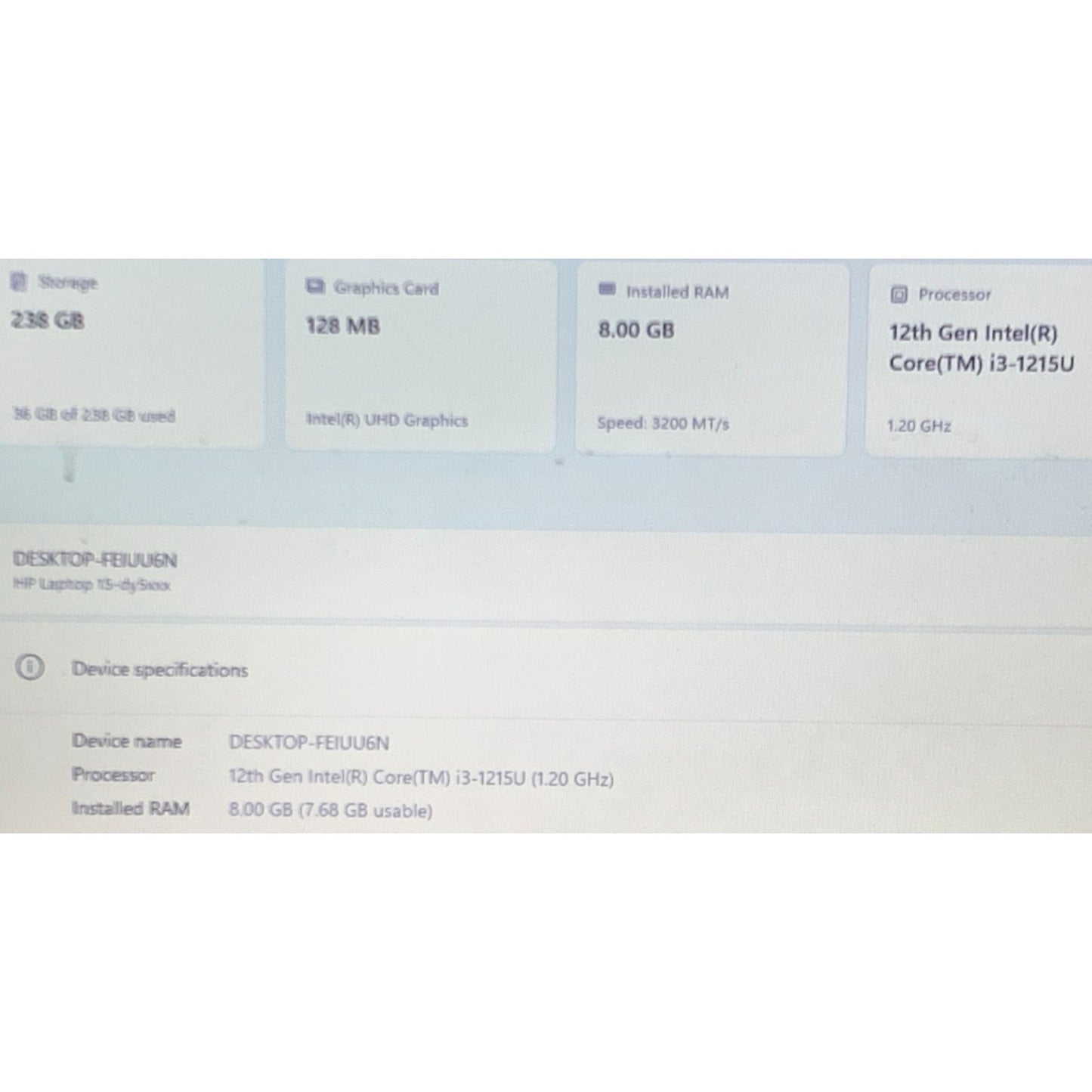 HP 15-DY5033DX Intel Core i3-1215U 1.2GHz 8GB RAM 256GB SSD 15.6" Touchscreen