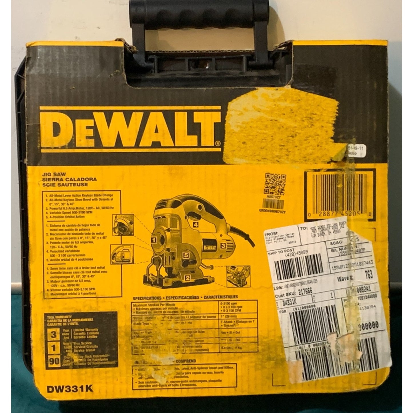 DeWalt DW331K 6.5 Amp Corded Variable Speed Jig Saw Kit