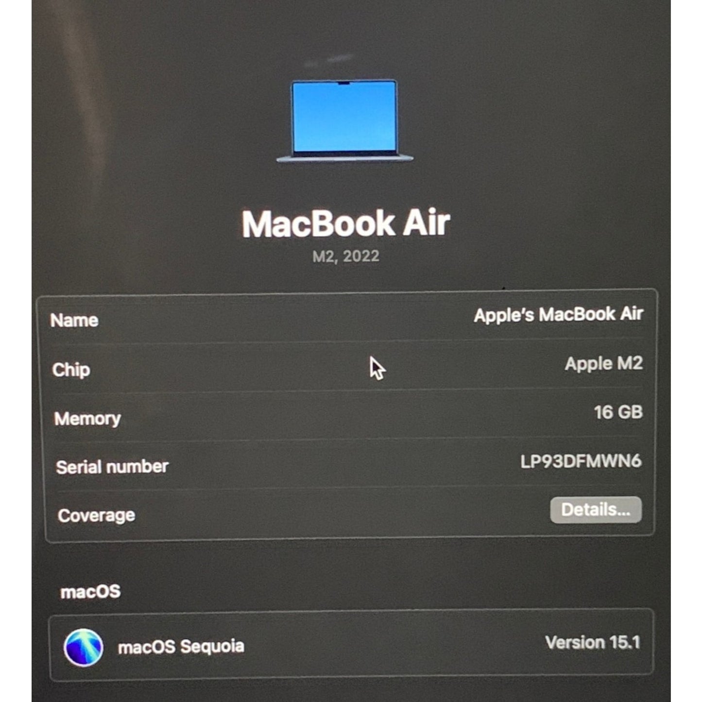 Apple MacBook Air 13" 2022 M2 3.49GHz A2681 16GB ram 256GB SSD Midnight