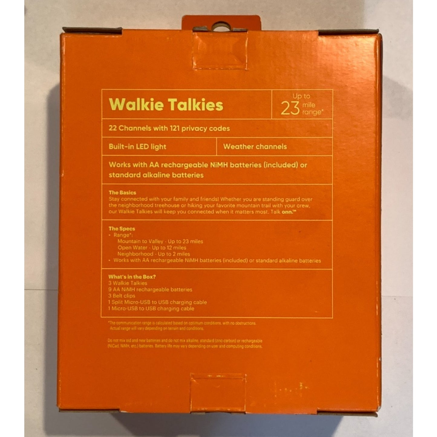 ONN. TALK ONN. 23 MILE WALKIE TALKIE 3 PACK