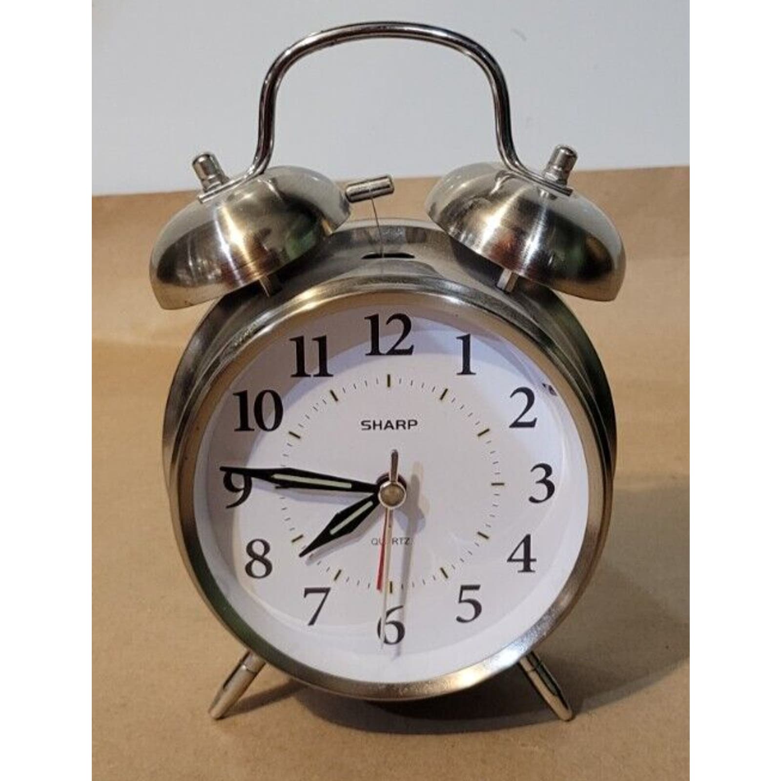Sharp Twin Bell Alarm Clock Quartz Analog SPC800 Brushed Silver Loud D