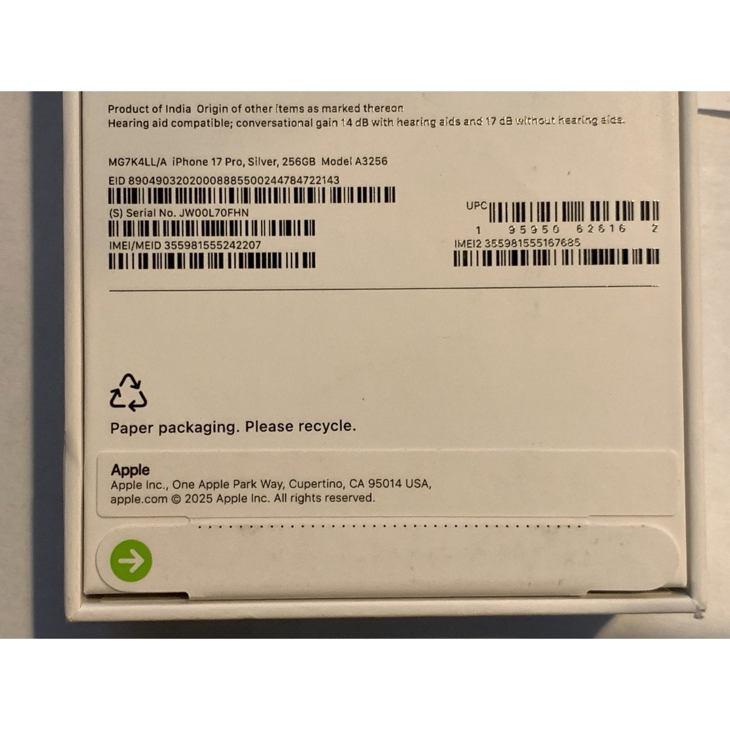 Apple iPhone 17 Pro 256 GB Silver Unlocked
