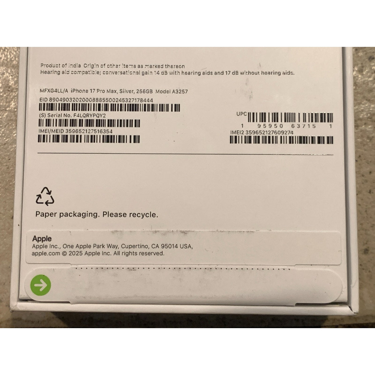 Brand New Apple iPhone 17 Pro Max - 256 GB - Silver - Unlocked - Model A3257
