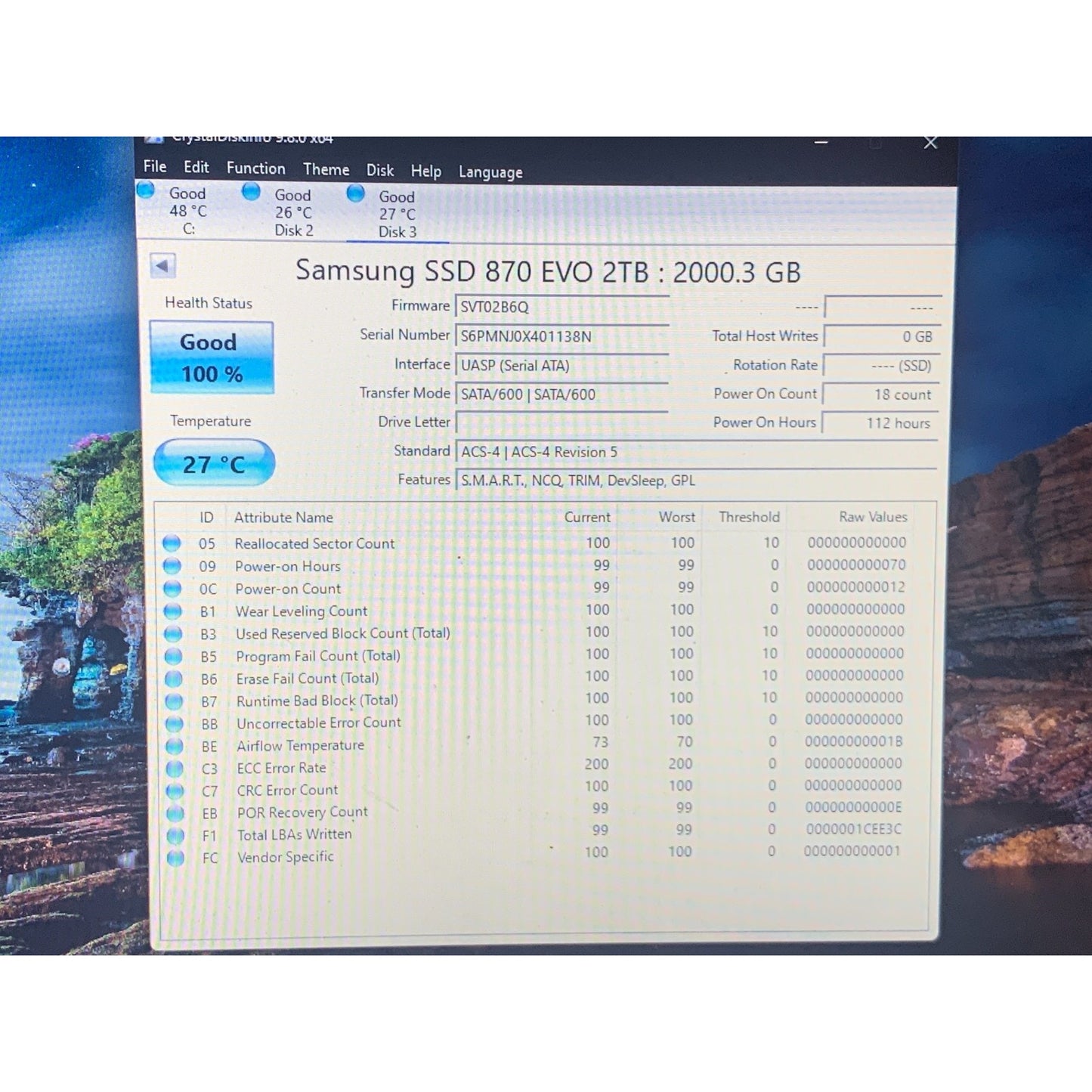 Samsung 870 EVO 2TB 2.5" SATA III Internal SSD MZ-77E2T0 99-100% Health