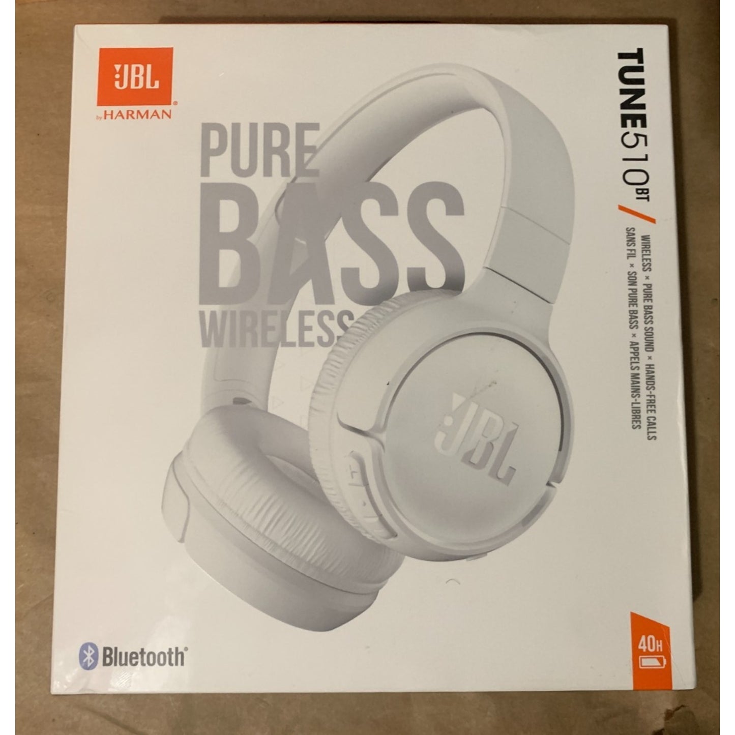 JBL Tune 510BT Wireless Bluetooth On Ear Stereo Headphones Mic Bass White