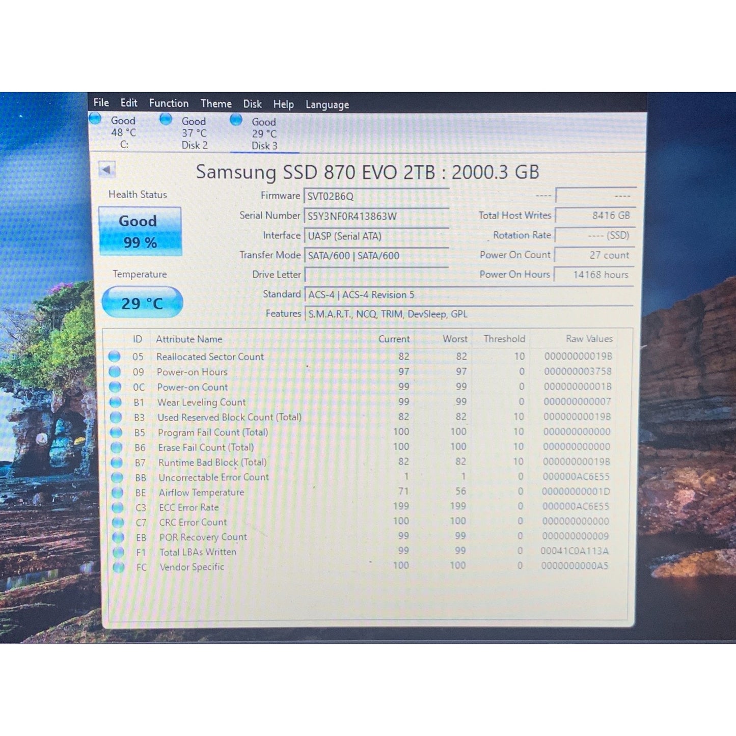 Samsung 870 EVO 2TB 2.5" SATA III Internal SSD MZ-77E2T0 99-100% Health