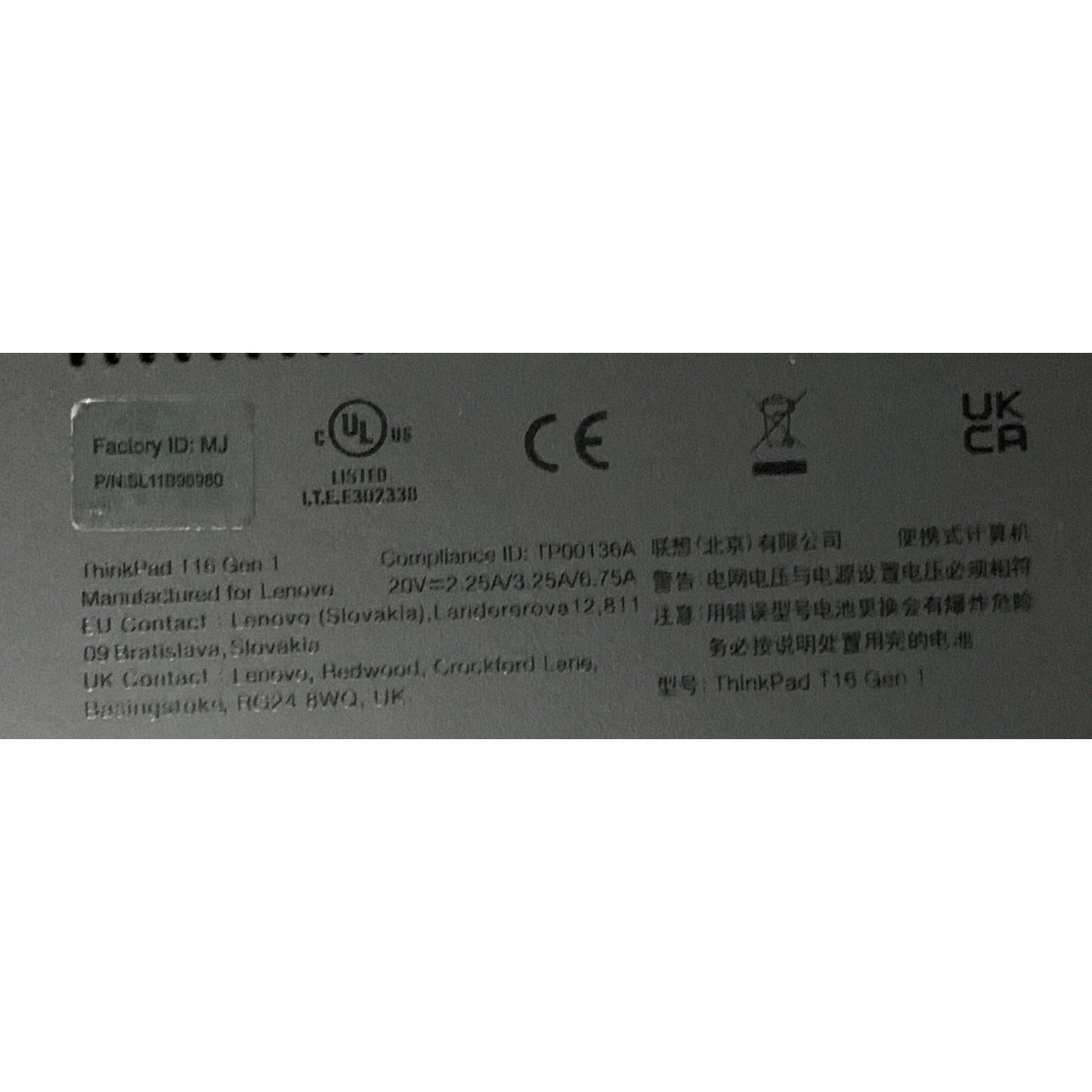 LENOVO T16 GEN 1 I5-1235U 512GB SSD 16GB RAM, Charger, Warranty 4/2026
