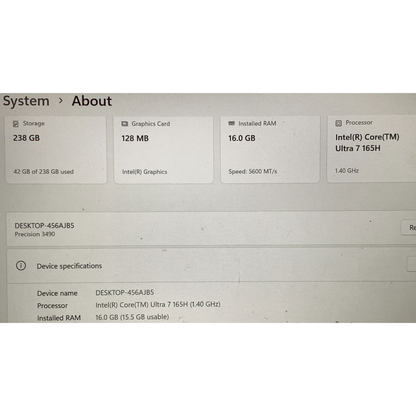 Dell Precision 3490 Laptop Ultra 7 165H 16GB RAM 256GB SSD