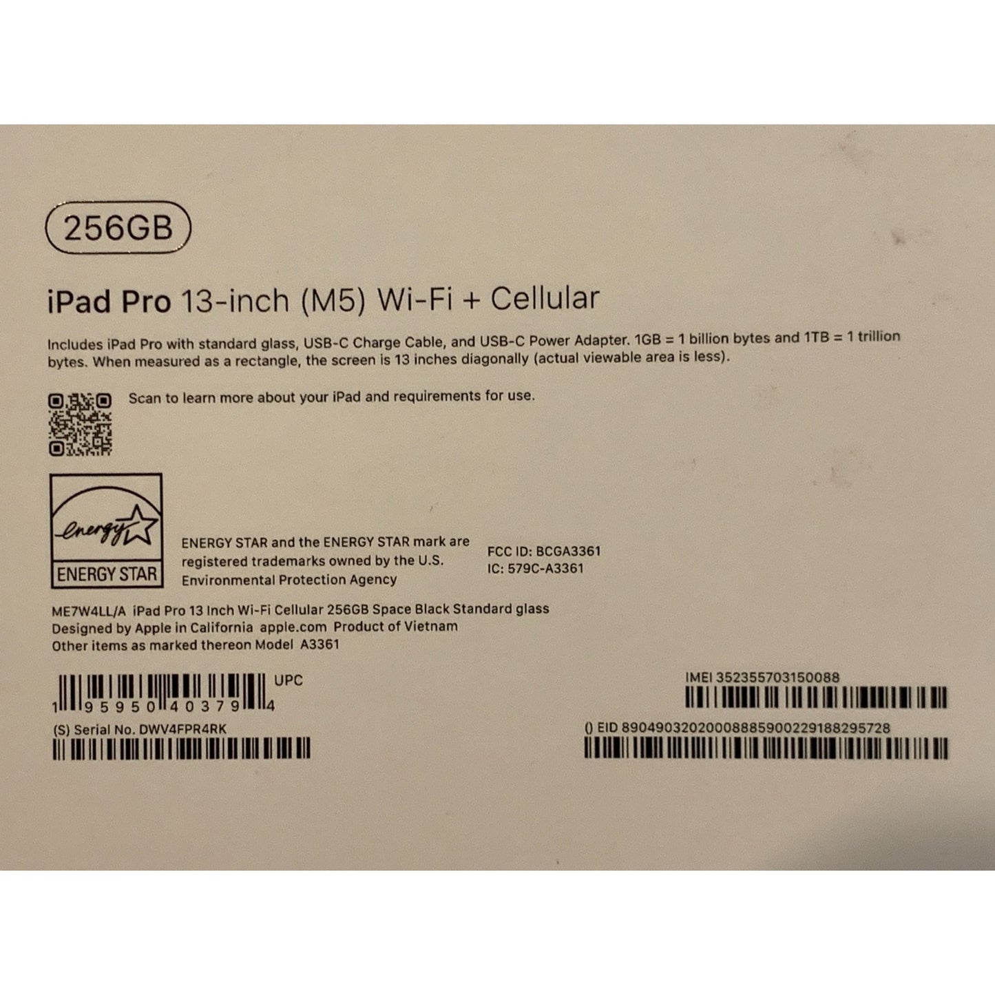Apple iPad Pro 13-inch (M5) A3361 256 GB, Wi-Fi + 5G, 13 in - Space Black