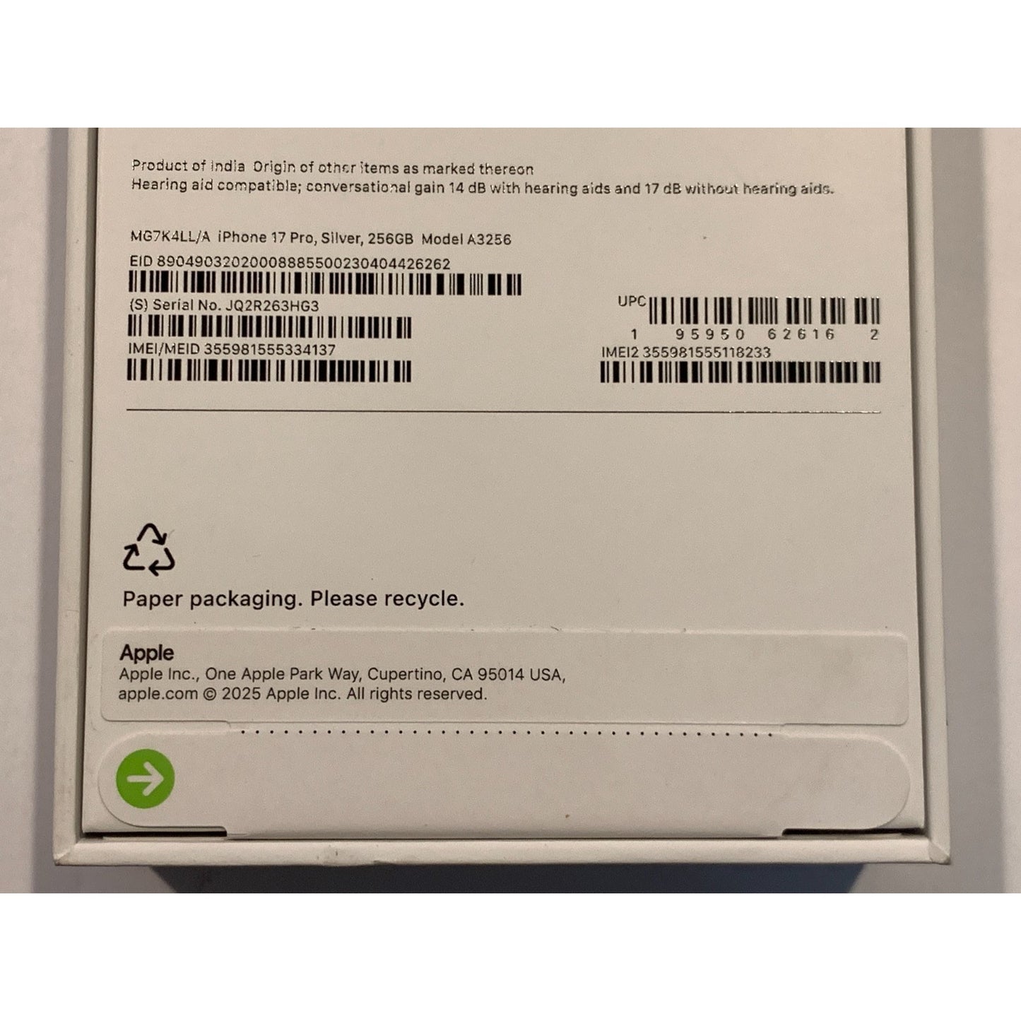 Apple iPhone 17 Pro 256 GB Silver Unlocked