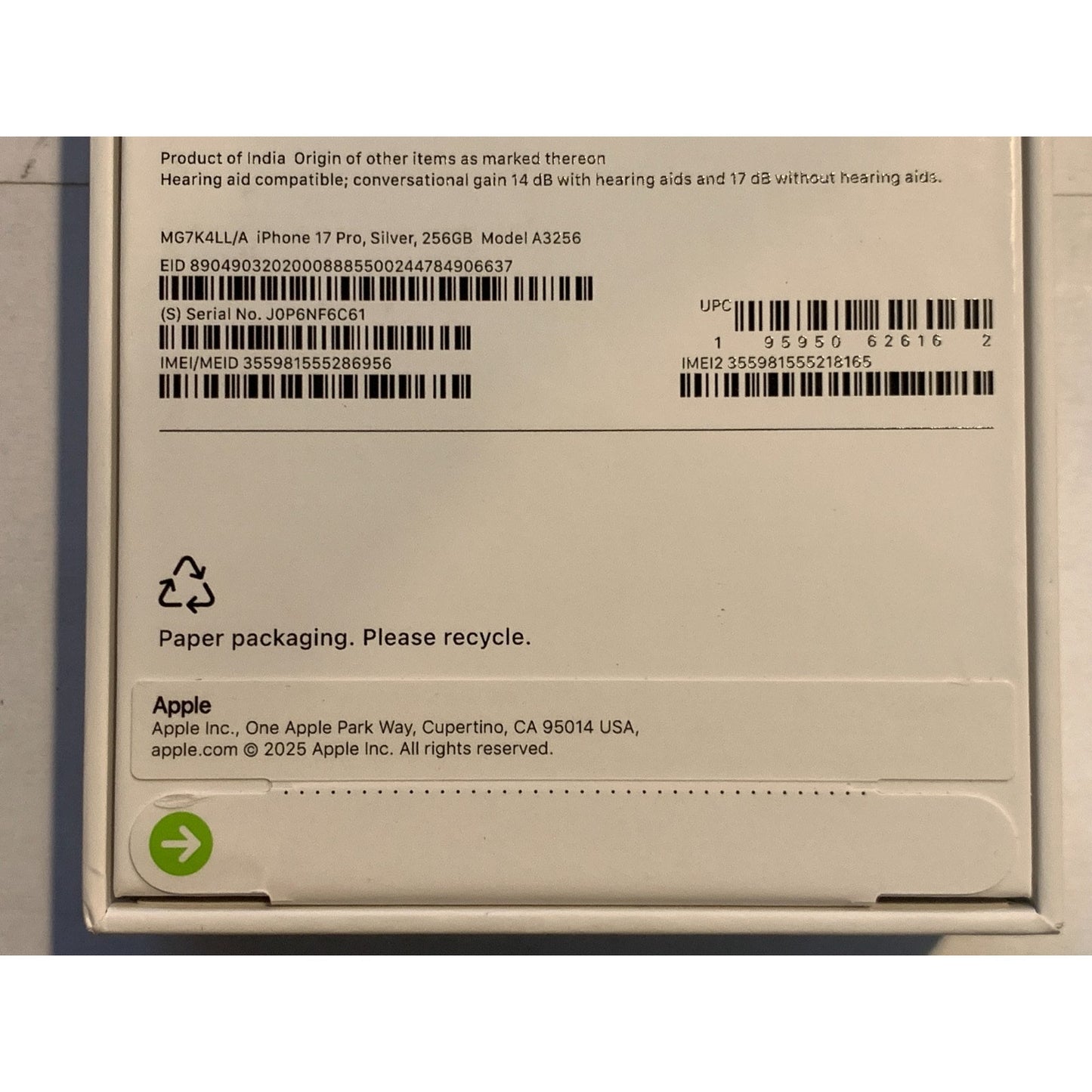 Apple iPhone 17 Pro 256 GB Silver Unlocked