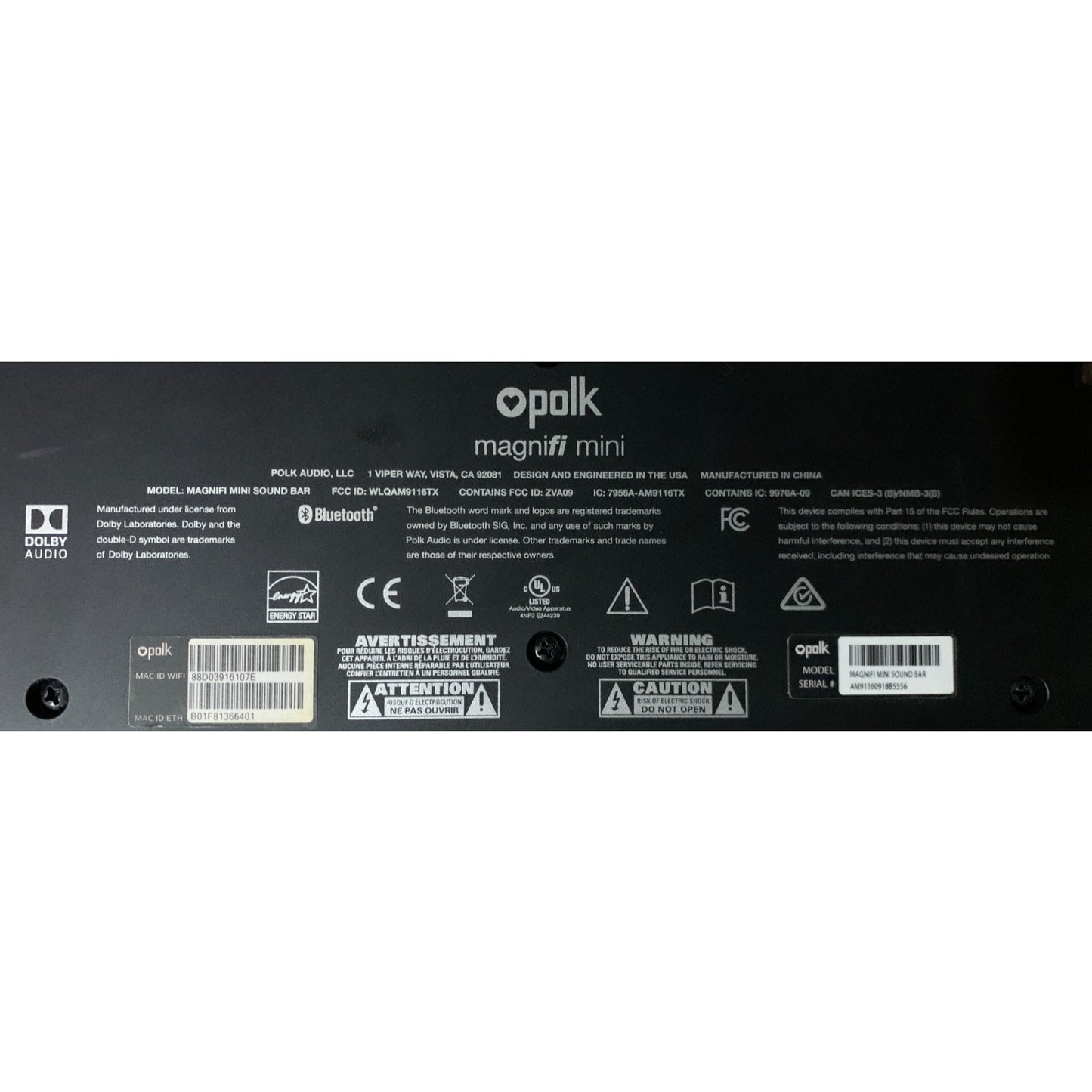 Polk MagniFi Mini Home Theater Soundbar Bluetooth Speaker Subwoofer Remote WORKS