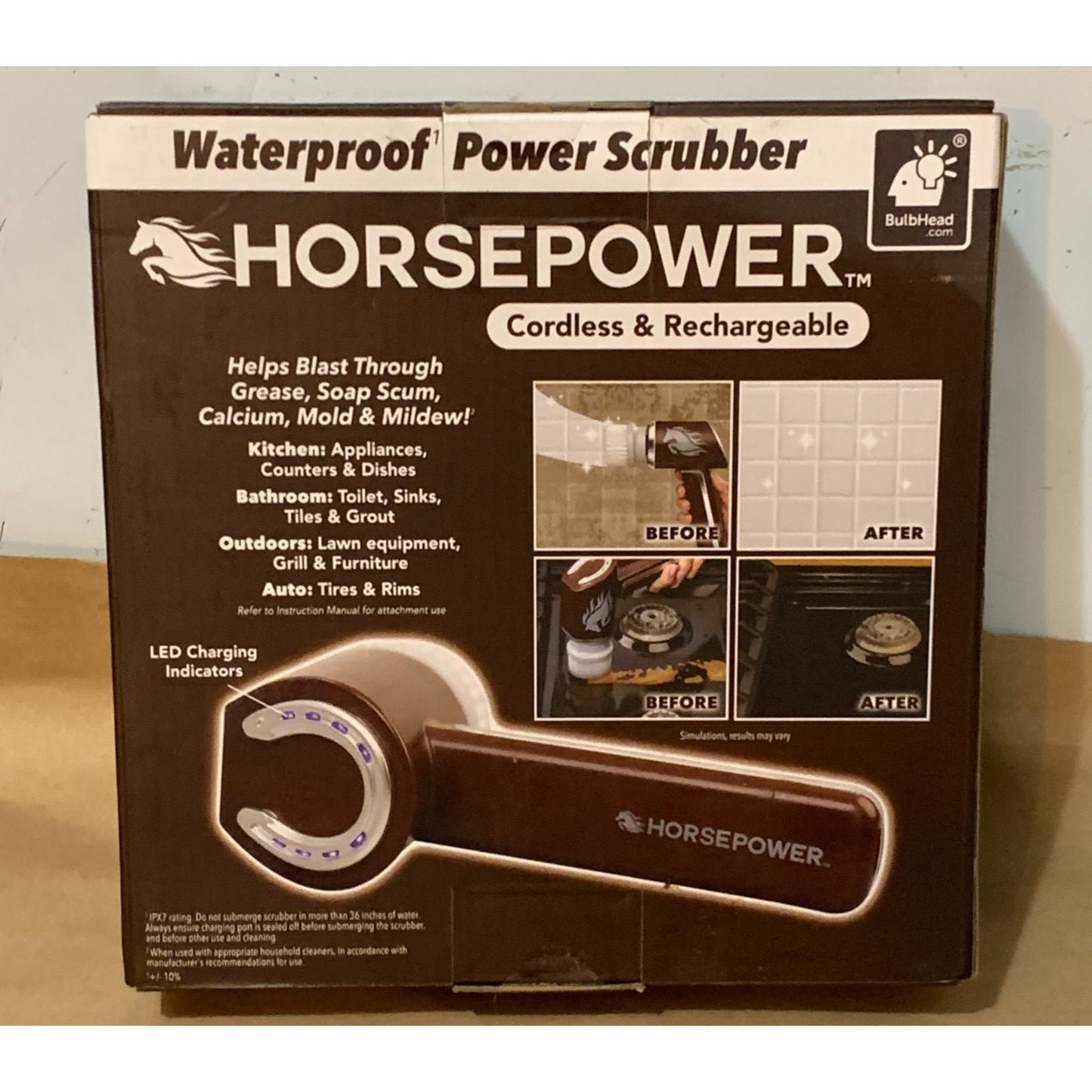 Horsepower Handheld Cordless Rechargeable Spinning Waterproof Power Scrubber NEW