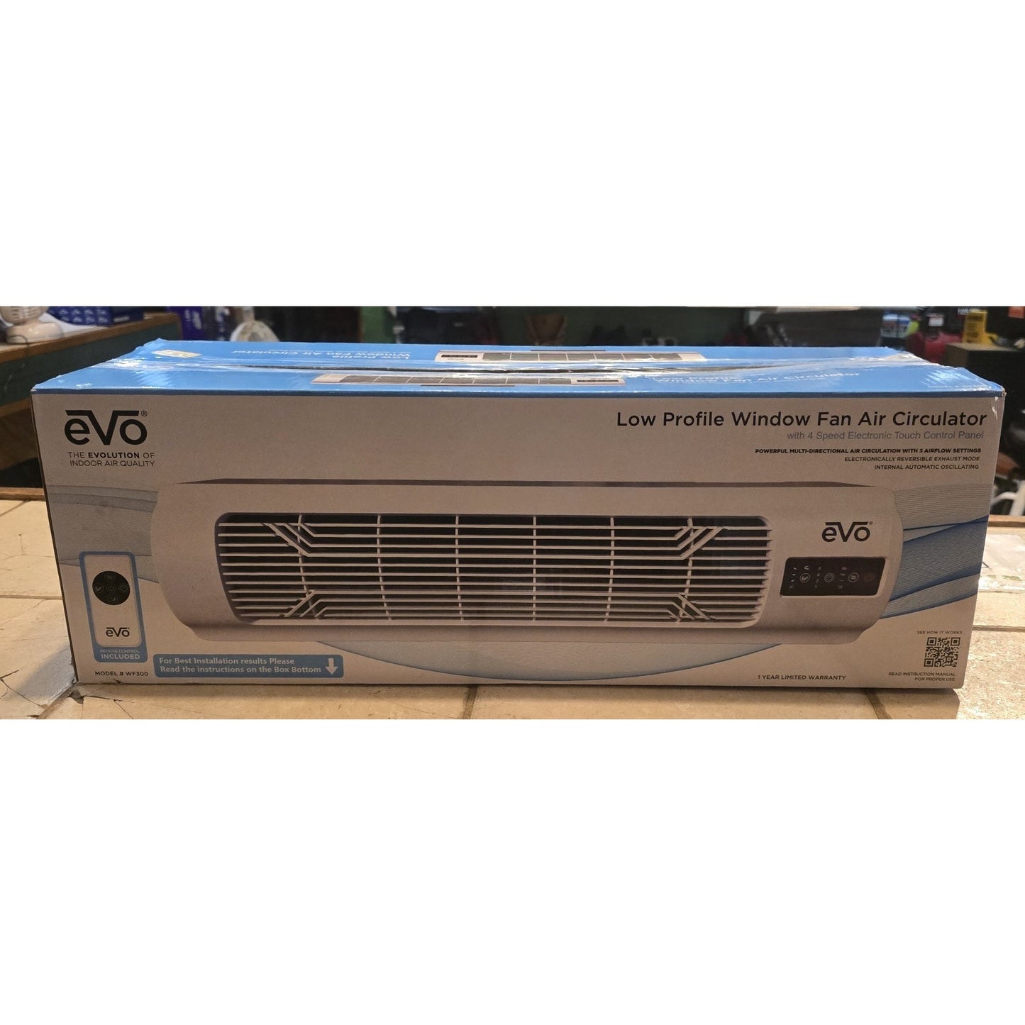 EVO Low Profile Oscillating Window Fan Air Circulator 4-Speed Airflow, White