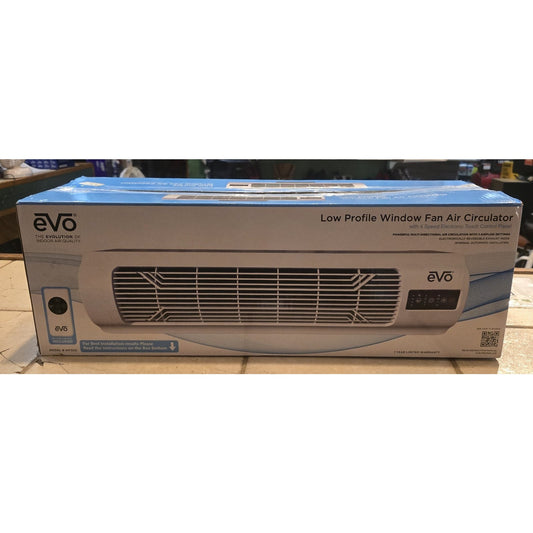 EVO Low Profile Oscillating Window Fan Air Circulator 4-Speed Airflow, White