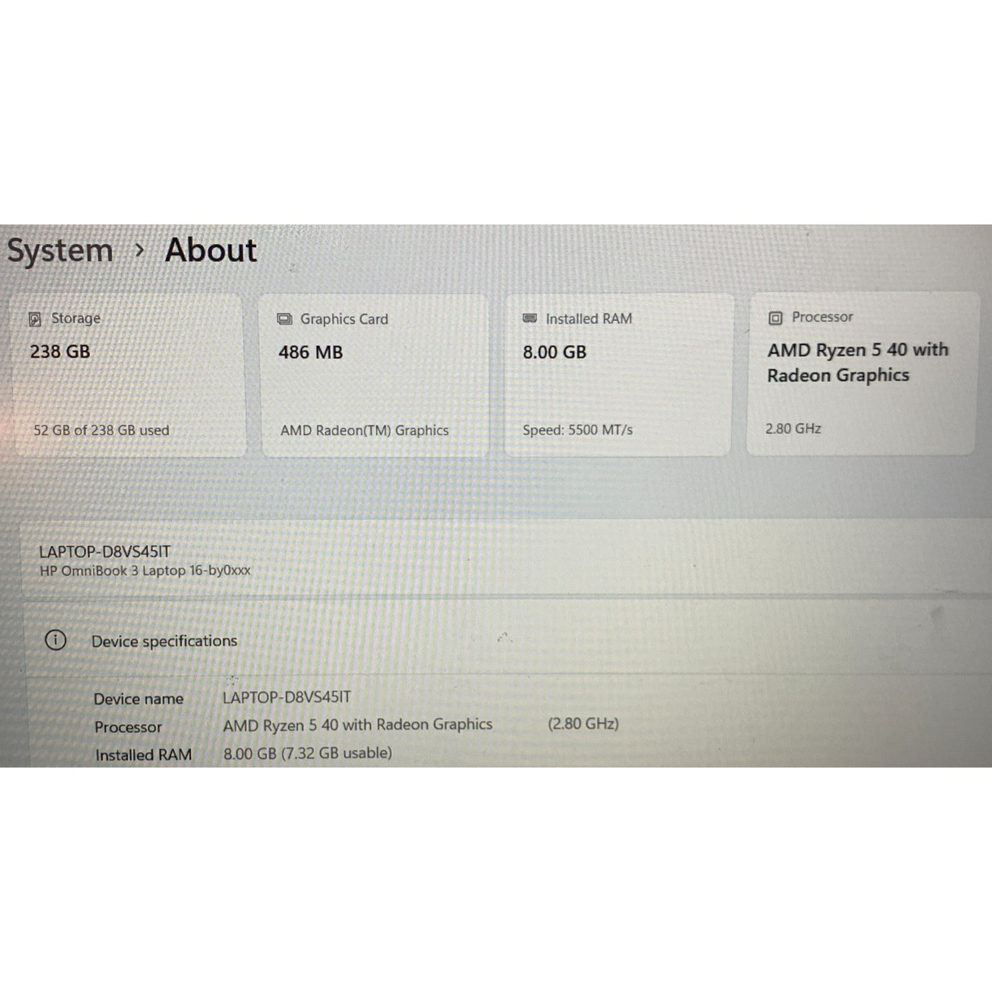 HP OmniBook 3 16" Touchscreen Laptop, AMD Ryzen 5 40 (2025), 8GB ram, 256 gb Ssd