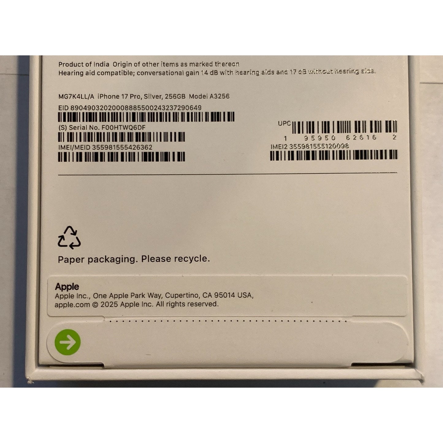 Apple iPhone 17 Pro 256 GB Silver Unlocked