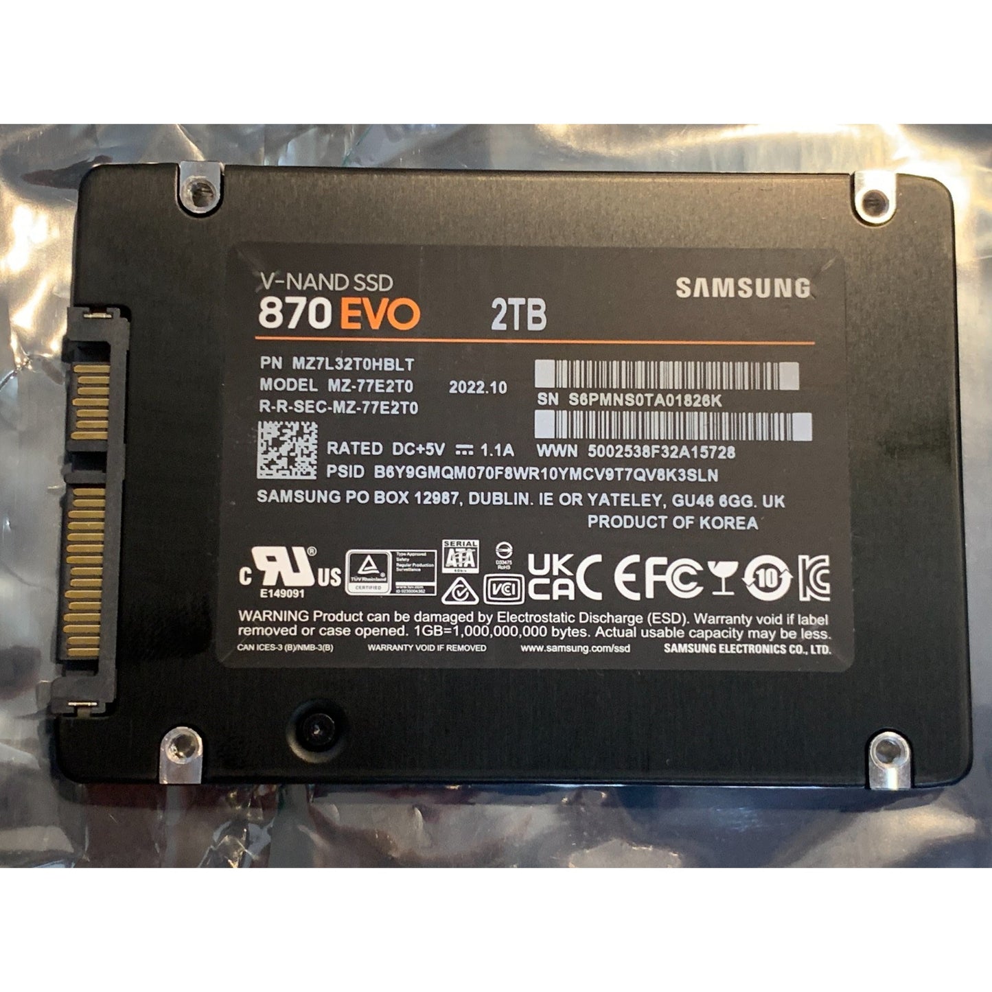 Samsung 870 EVO 2TB 2.5" SATA III Internal SSD MZ-77E2T0 99-100% Health