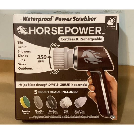 Horsepower Handheld Cordless Rechargeable Spinning Waterproof Power Scrubber NEW