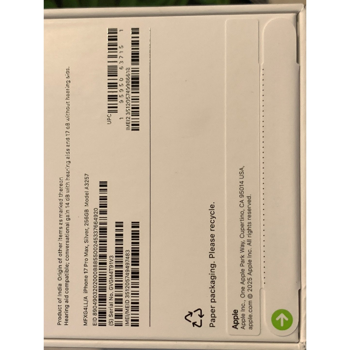 Brand New Apple iPhone 17 Pro Max - 256 GB - Silver - Unlocked - Model A3257