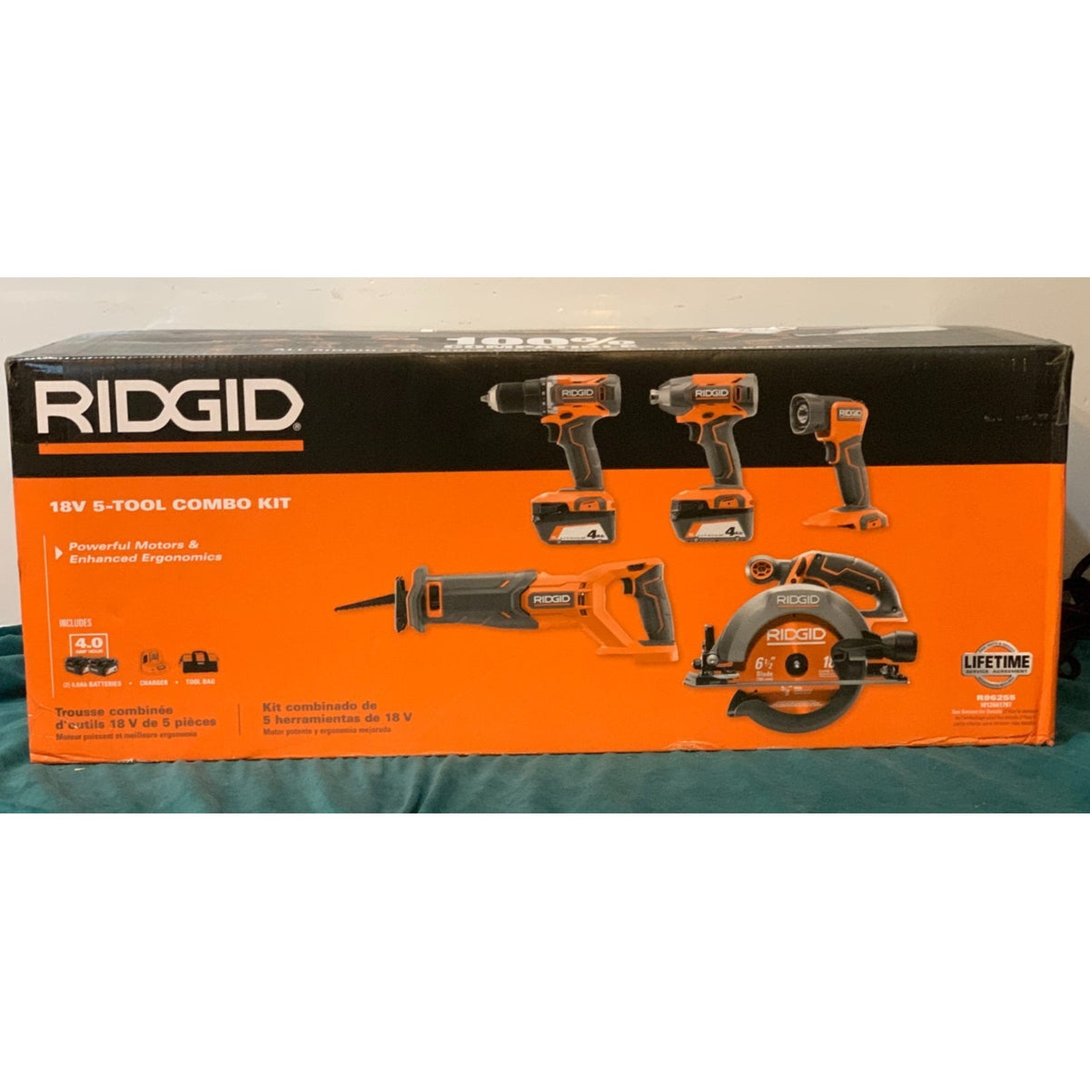 RIDGID 18V Cordless 5-Tool Combo Kit Set R96255 4.0Ah Batteries + Charger
