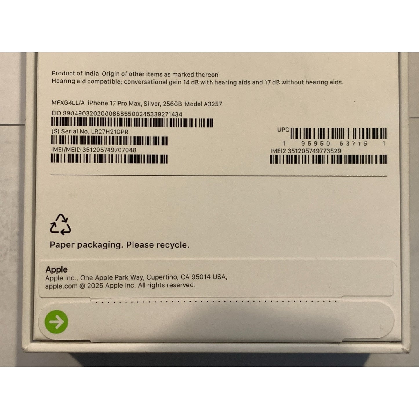 Brand New Apple iPhone 17 Pro Max - 256 GB - Silver - Unlocked - Model A3257